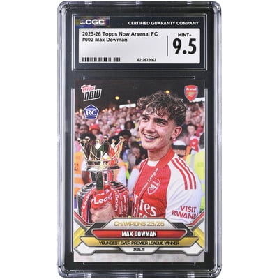 Carte de recrue Max Dowman Arsenal 2025-26 Topps Now Arsenal FC Champions 25/26 n° 2, authentifiée CGC, état neuf+ (9,5).