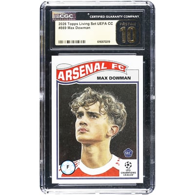 Carte Max Dowman Arsenal 2026 Topps Living Set UEFA CC #869 authentifiée CGC Pristine 10