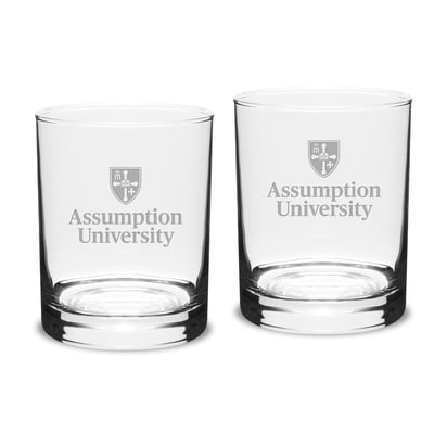 Assumption Greyhounds 14oz. 2-Piece Classic Double Old-Fashioned Glass Set