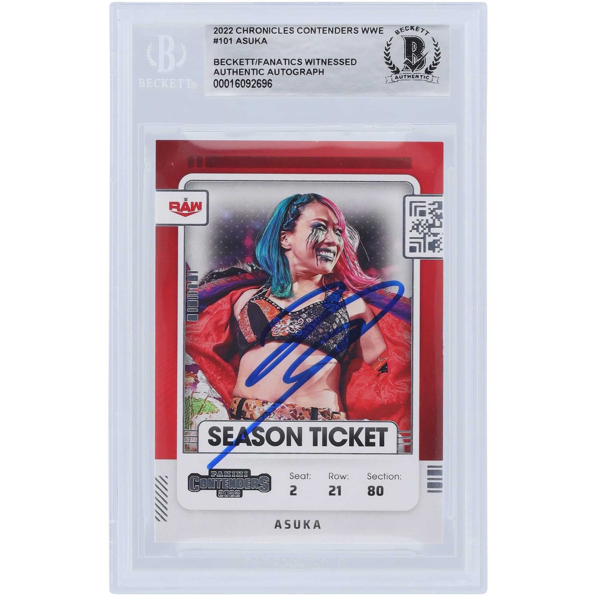 Asuka WWE Autographed 2022 Panini Chronicles Contenders #101 