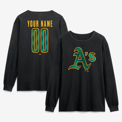 Athletics  Metallic Mascot Personalized Name & Number Long Sleeve T-Shirt - Black