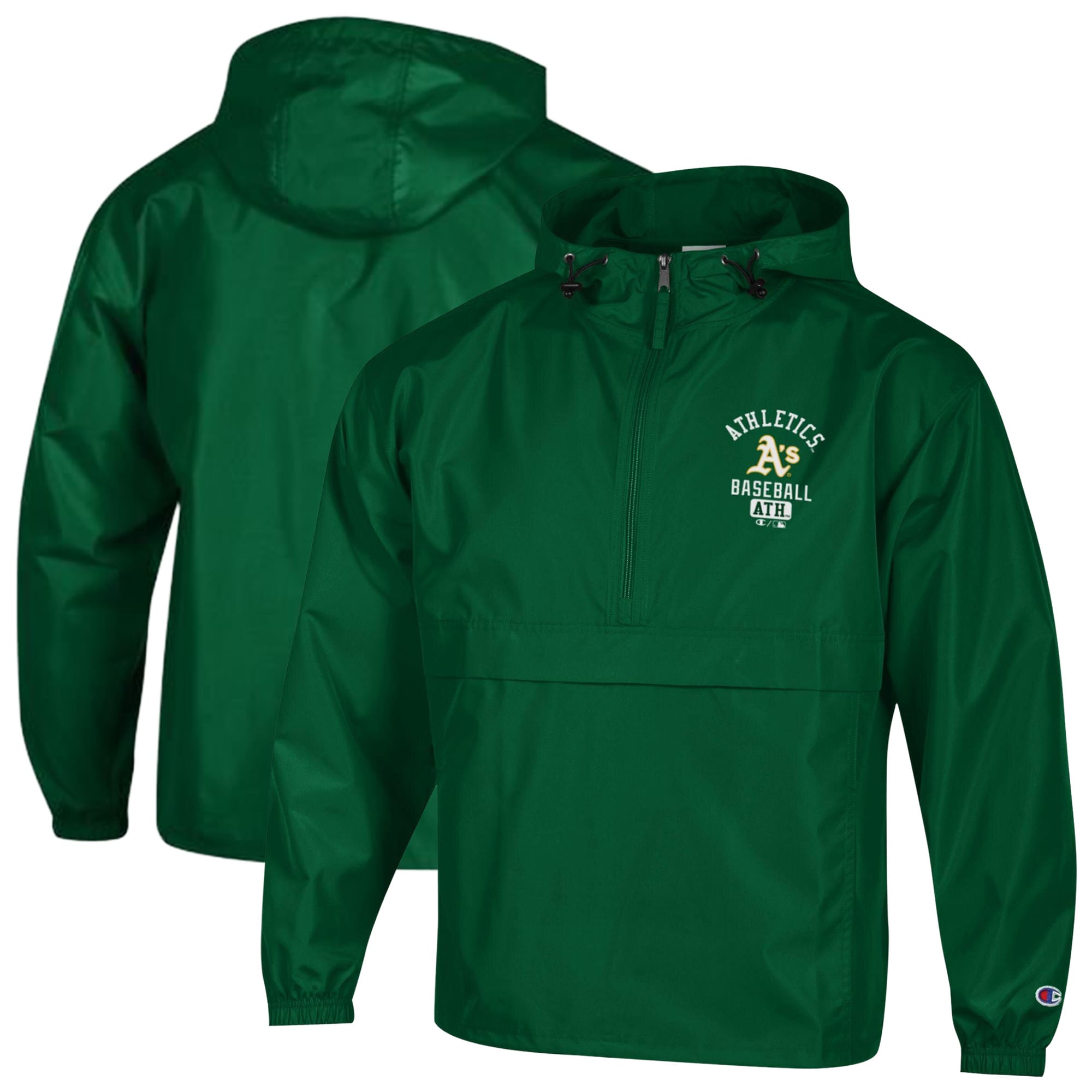 Men's Champion Green Athletics Packable Windbreaker Half-Zip Jacket