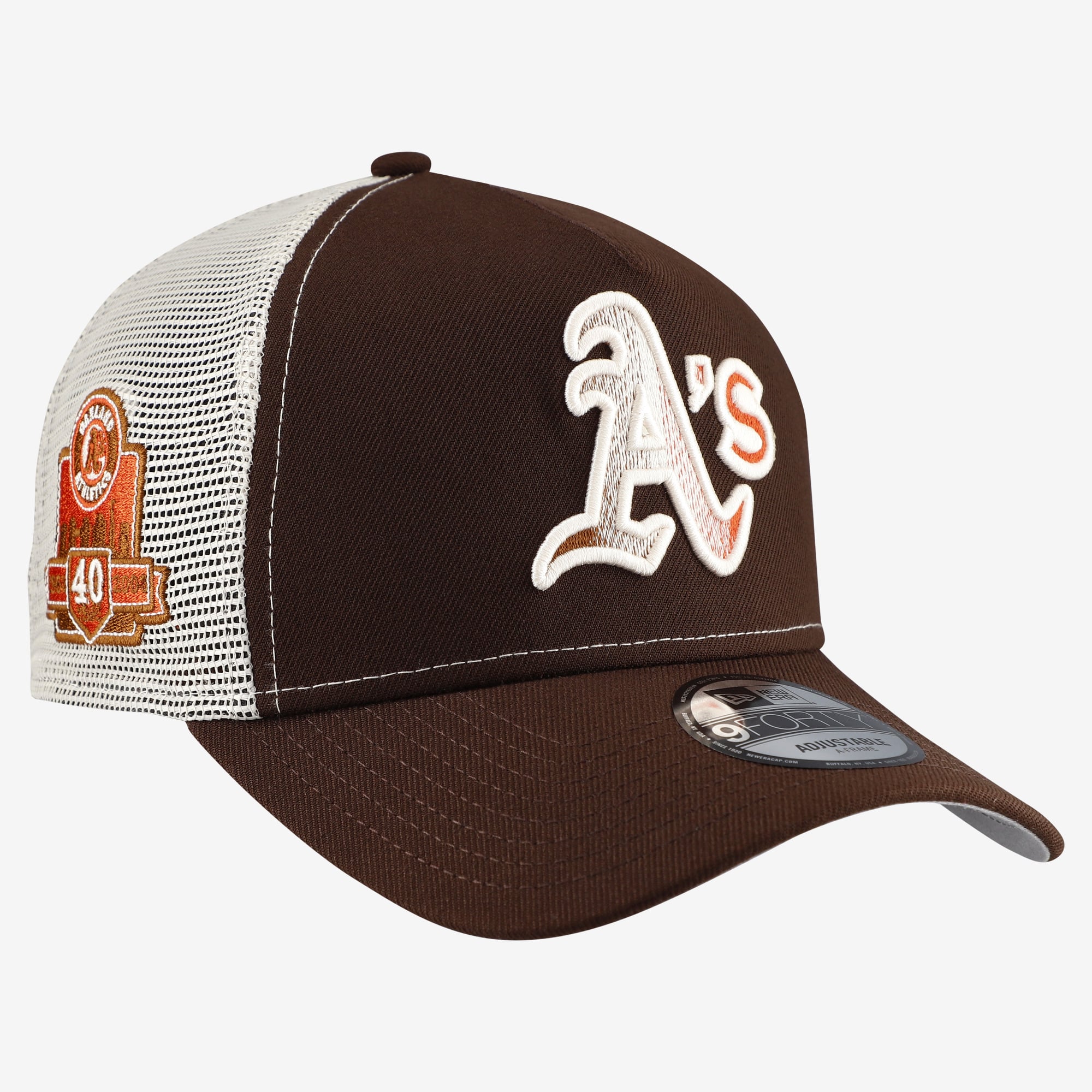 Casquette trucker ajustable New Era Athletics marron à motif citrouille épicée 9FORTY pour homme