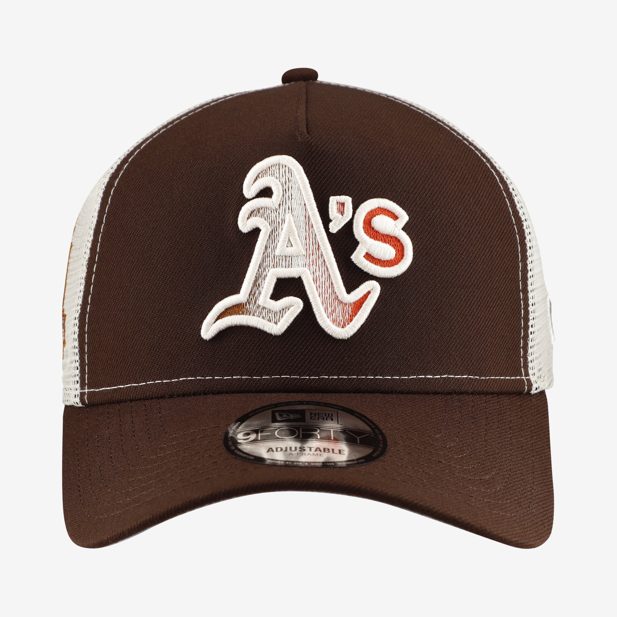 Casquette trucker ajustable New Era Athletics marron à motif citrouille épicée 9FORTY pour homme