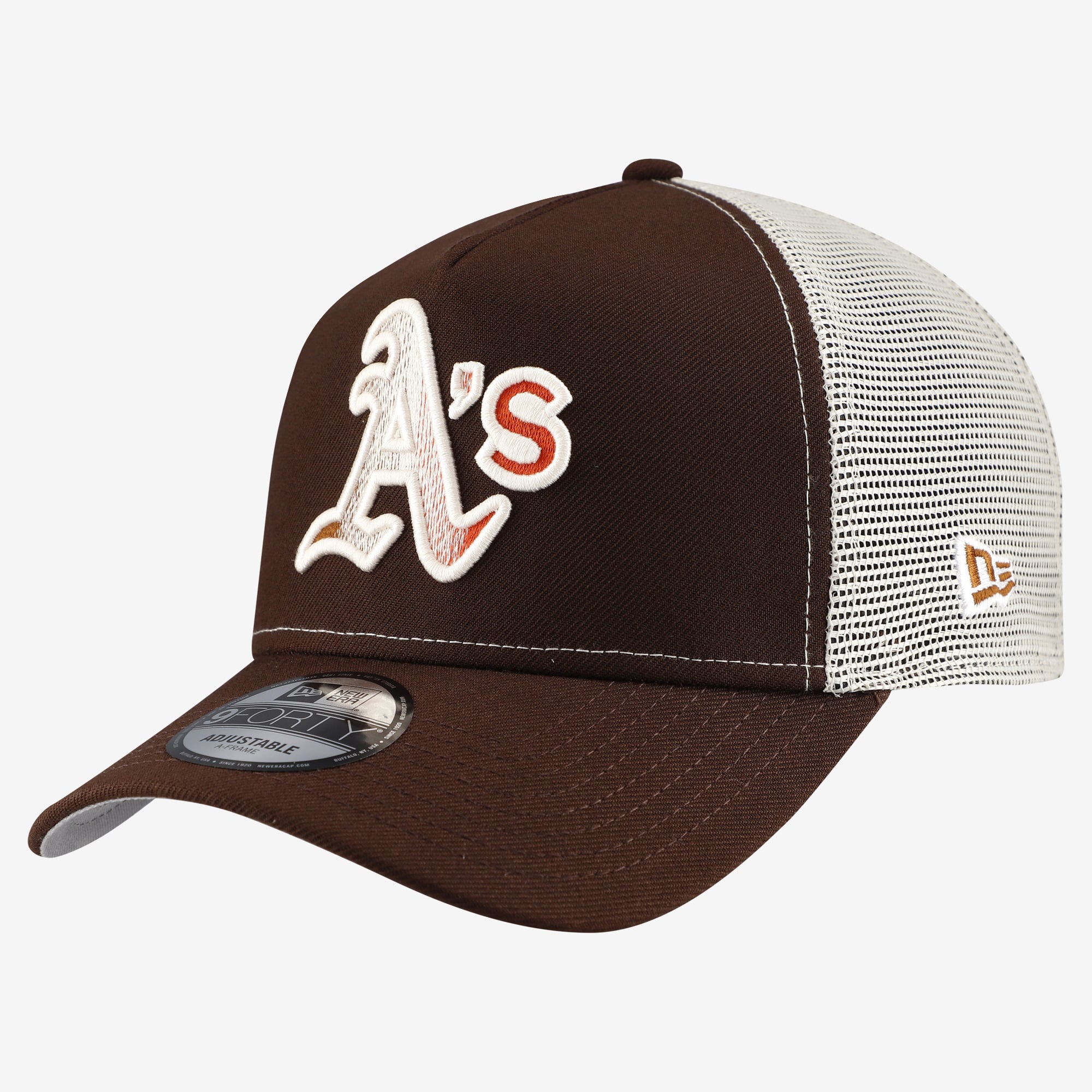 Casquette trucker ajustable New Era Athletics marron à motif citrouille épicée 9FORTY pour homme