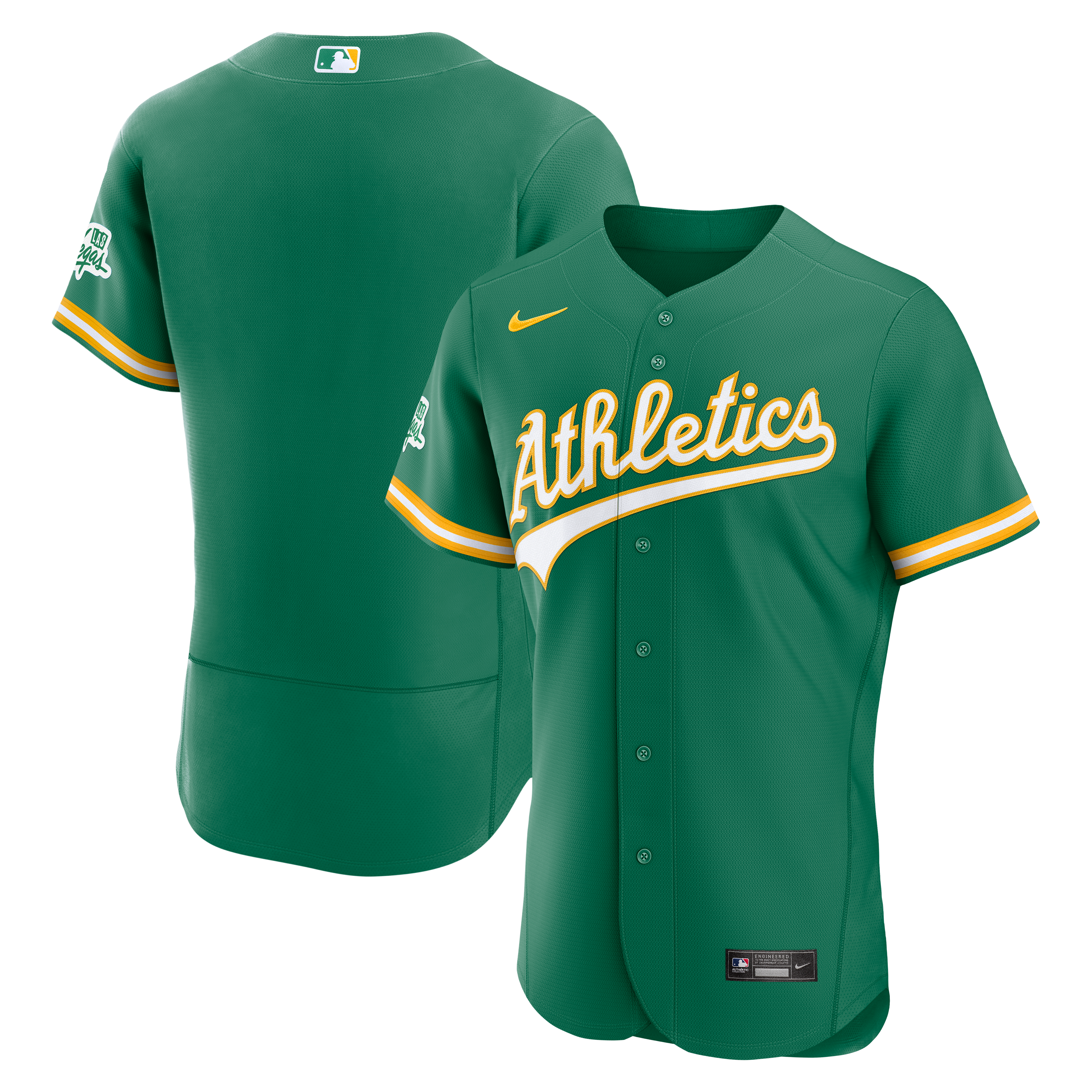 Maillot authentique Nike Athletics vert pour homme avec écusson de sponsor alternatif