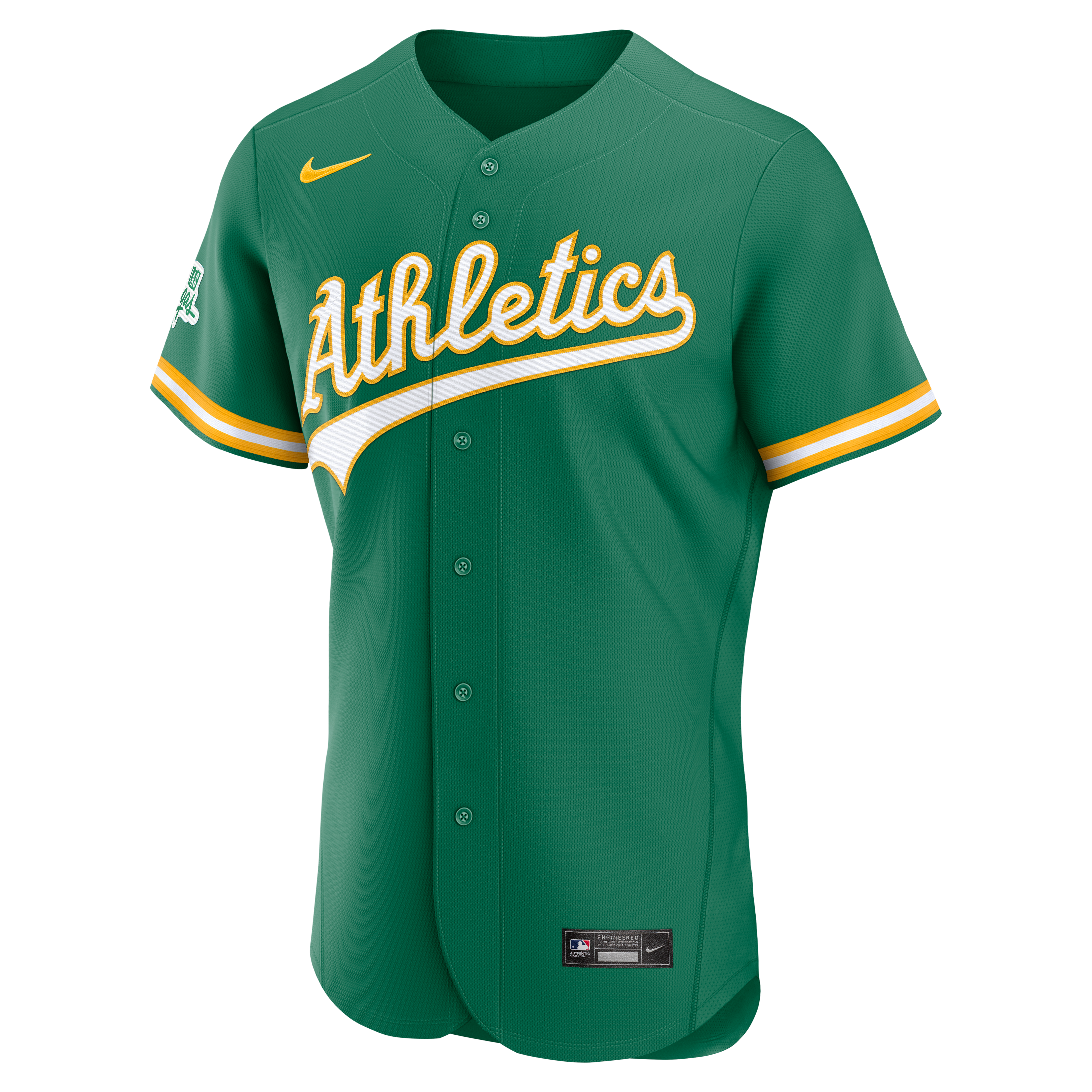 Maillot authentique Nike Athletics vert pour homme avec écusson de sponsor alternatif