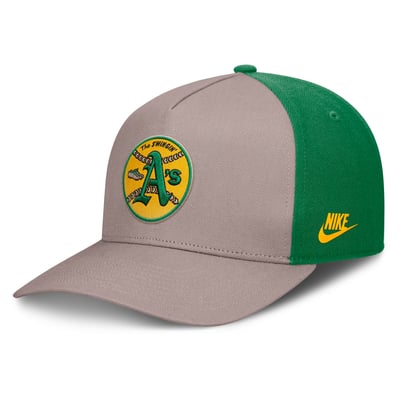 Athletics Nike Cooperstown Rise A-Frame Adjustable Hat - Light Brown/Green
