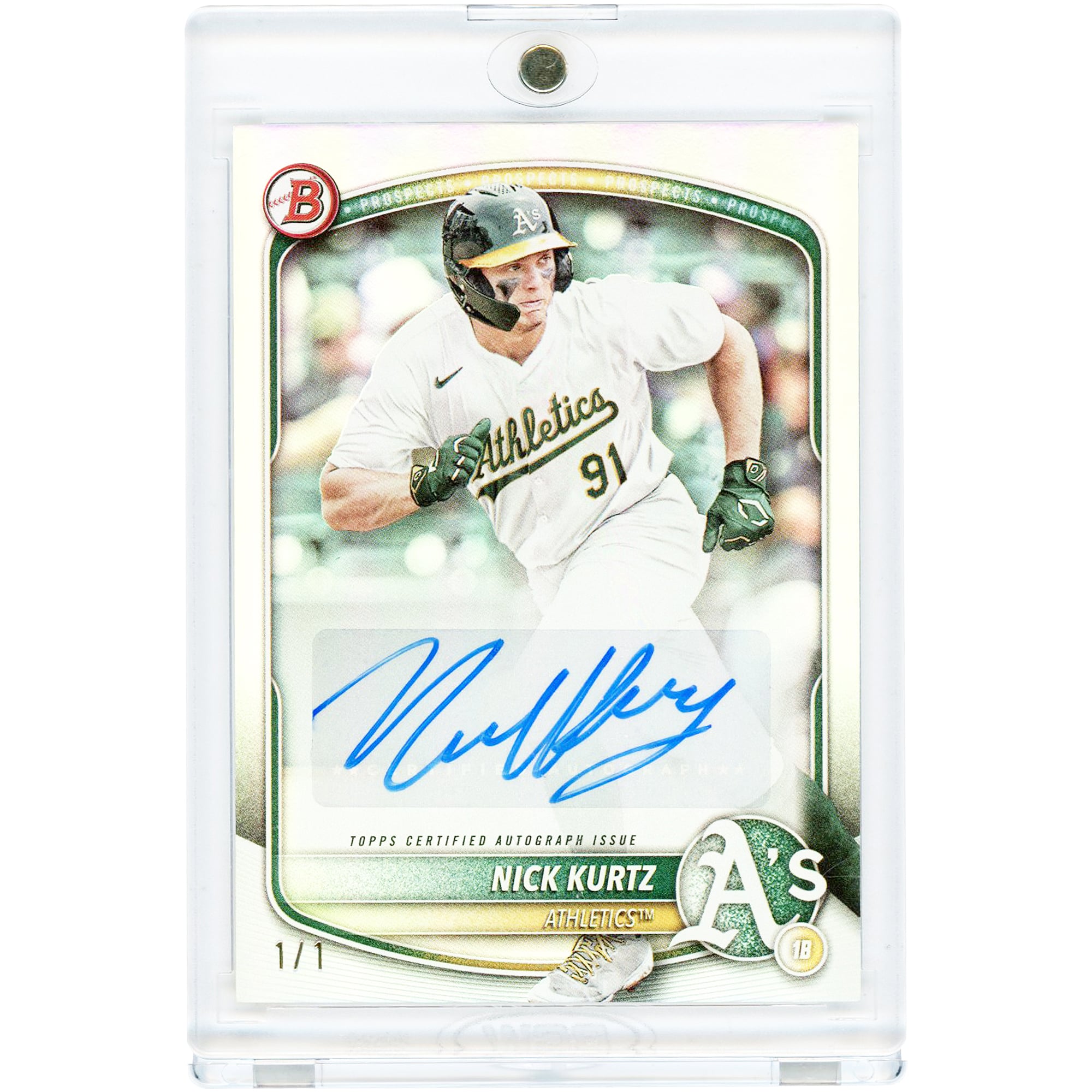 Carte Nick Kurtz Athletics autographiée 2025 Bowman Platinum Foil Prospect #BPA-NK #1/1