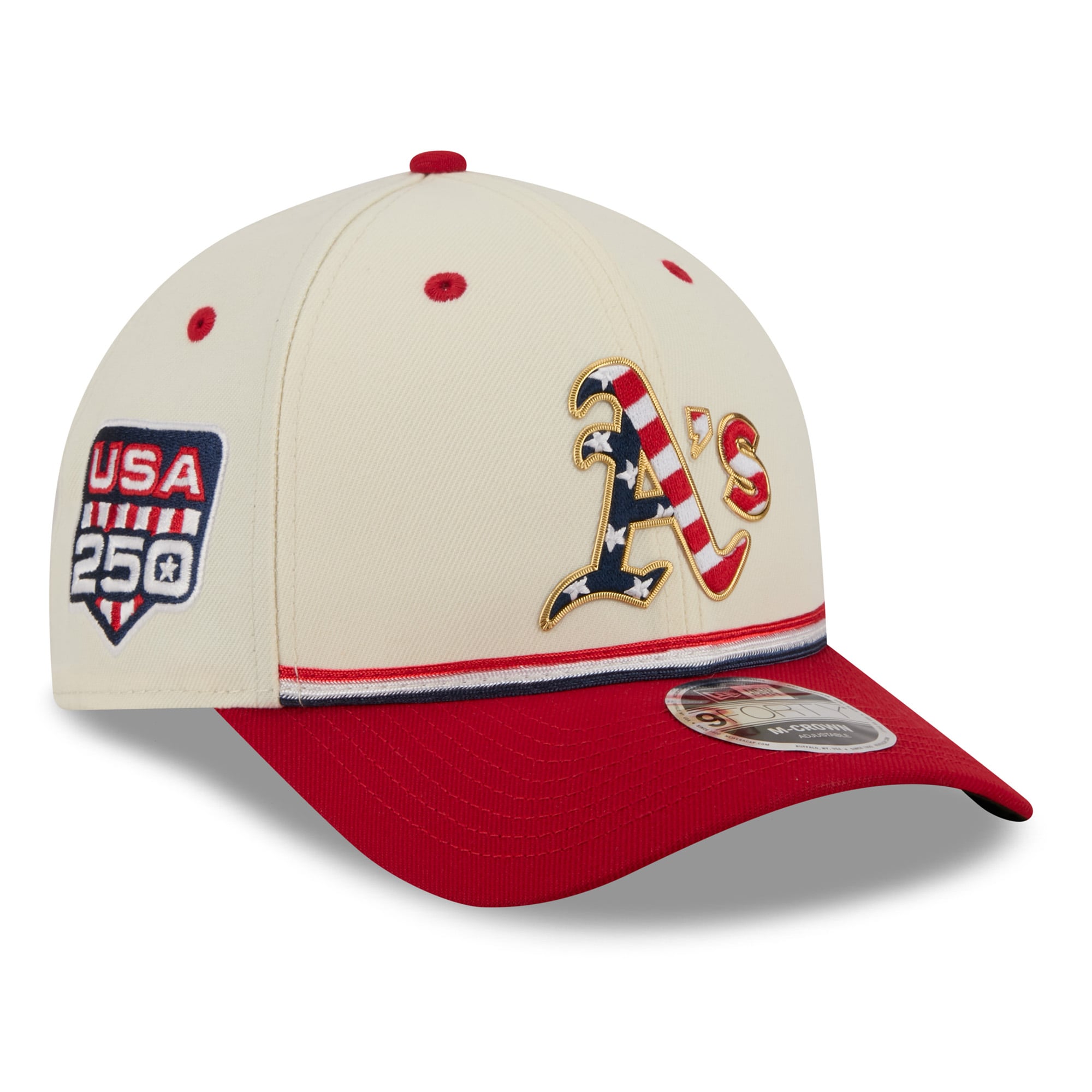Youth New Era Cream/Red Athletics USA 250 9FORTY M-Crown Adjustable Hat