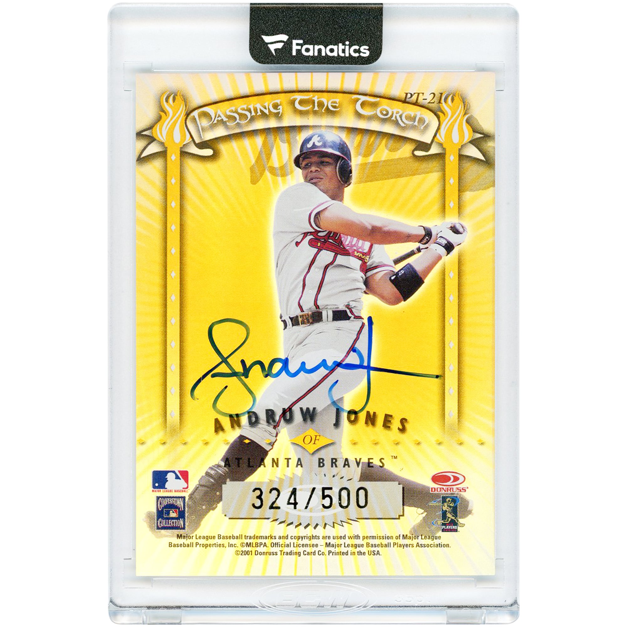 Carte autographiée d'Andruw Jones (Atlanta Braves) 2001 Donruss Elite Passing The Torch #PT-21 #324/500