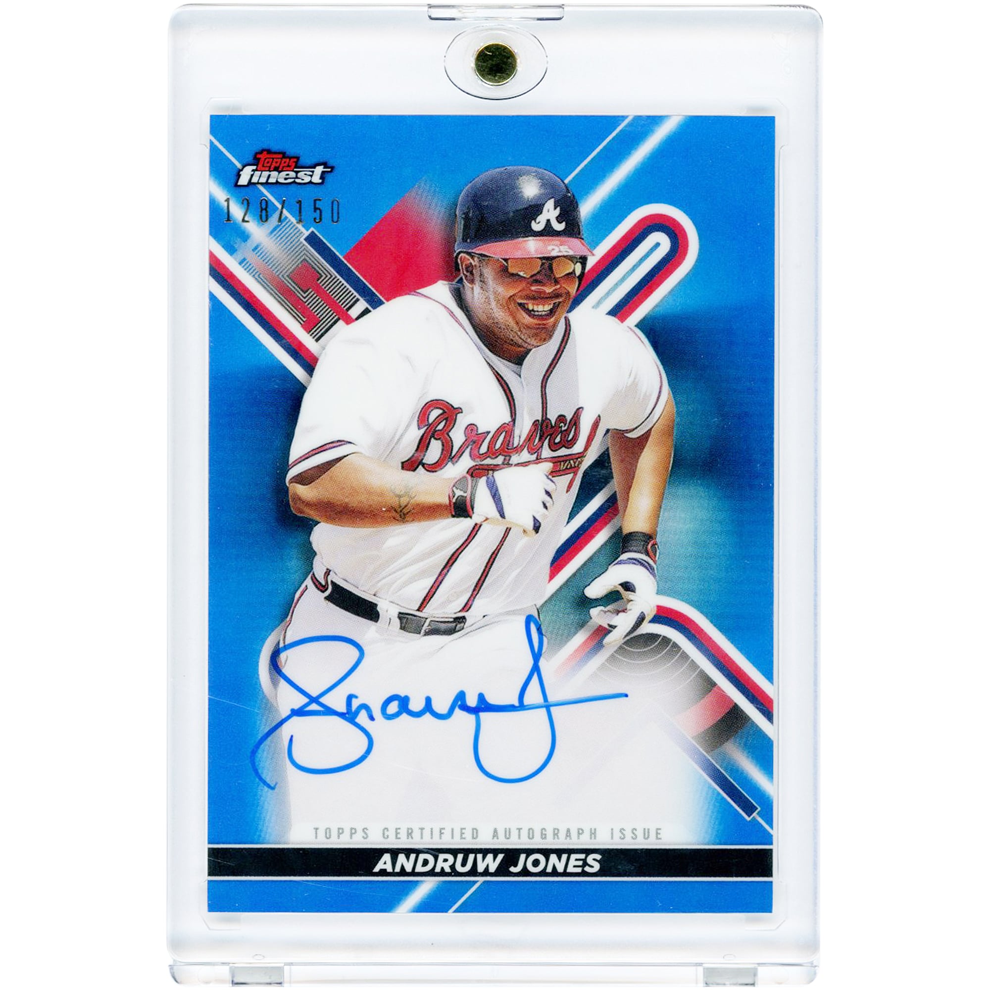 Carte autographiée d'Andruw Jones (Atlanta Braves) 2022 Topps Finest Blue Refractor #FA-AJO #128/150
