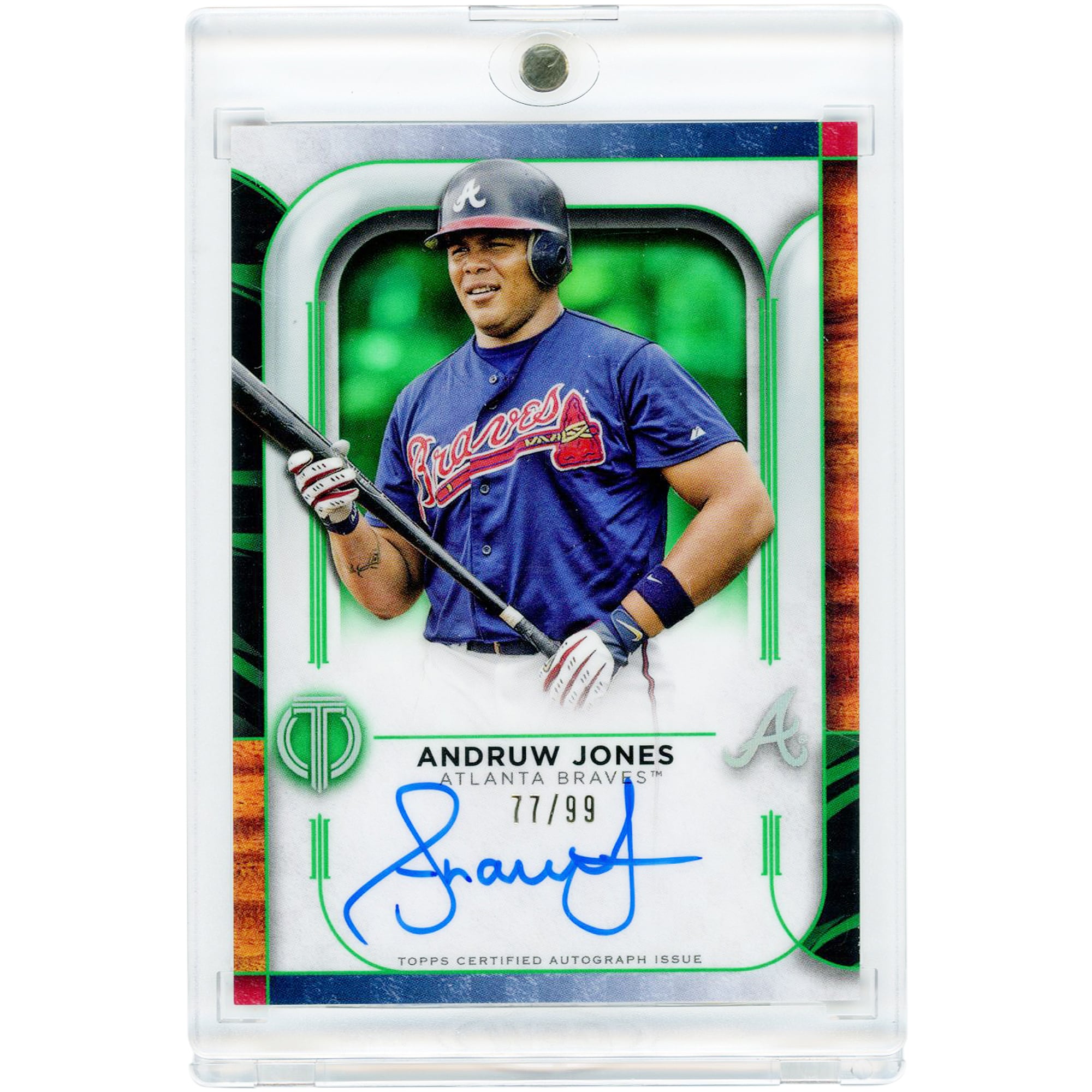 Carte autographiée d'Andruw Jones (Atlanta Braves) 2022 Topps Tribute Green #TA-AJ #77/99