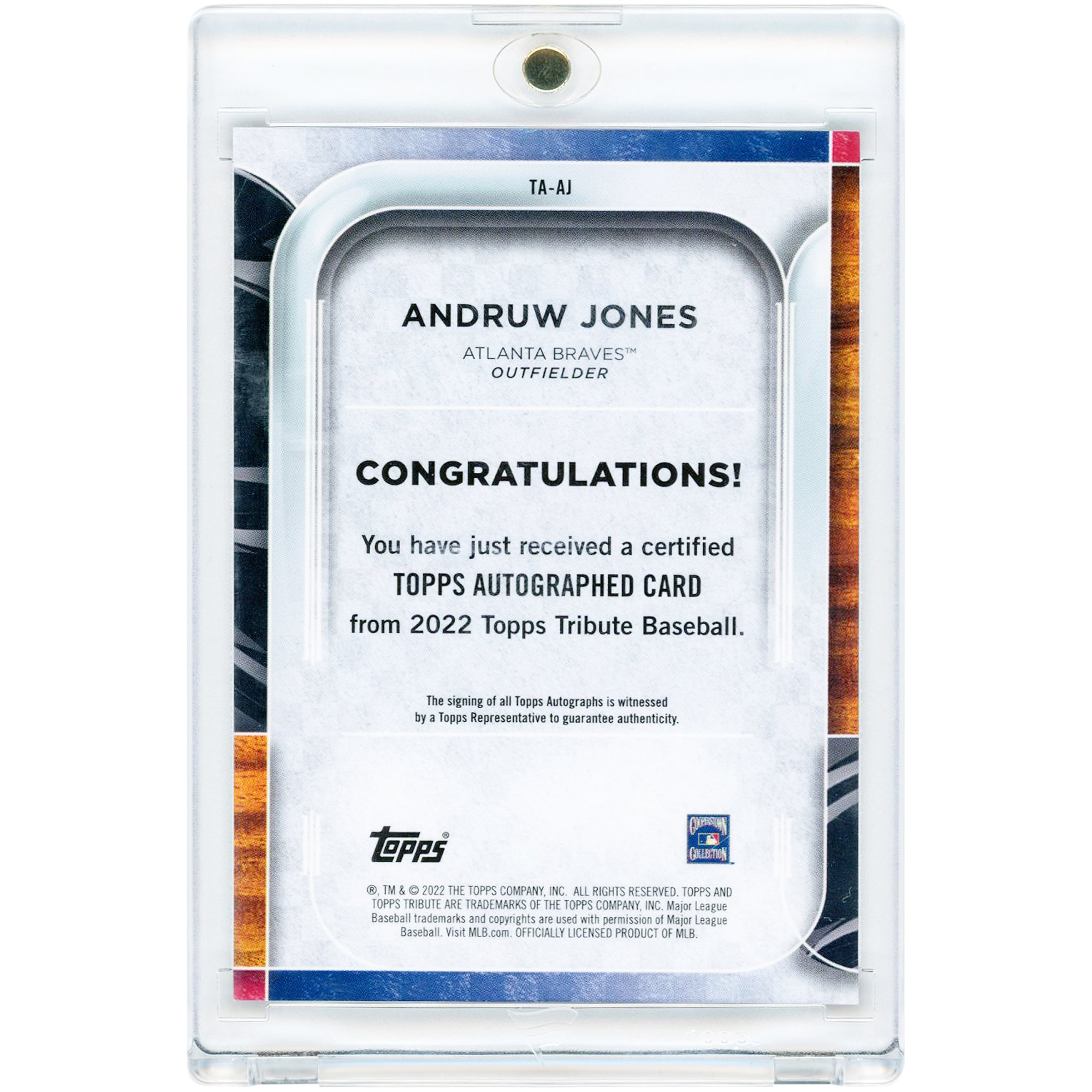 Carte autographiée d'Andruw Jones (Atlanta Braves) 2022 Topps Tribute #TA-AJ #146/150