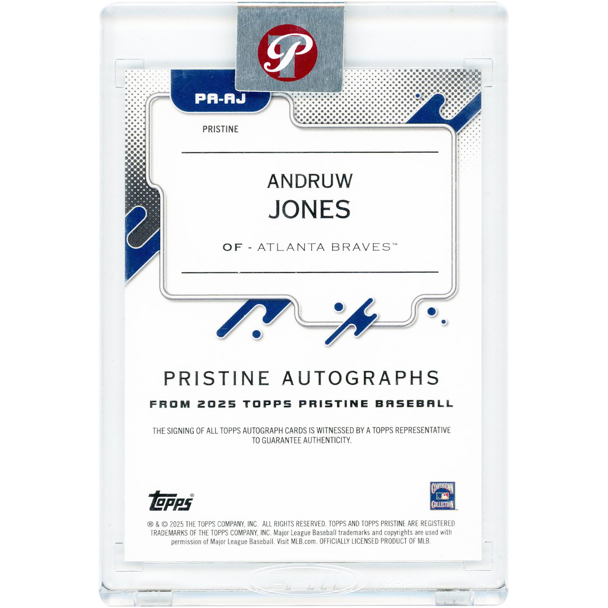 Carte Topps Pristine 2025 autographiée par Andruw Jones (Atlanta Braves) #PA-AJ