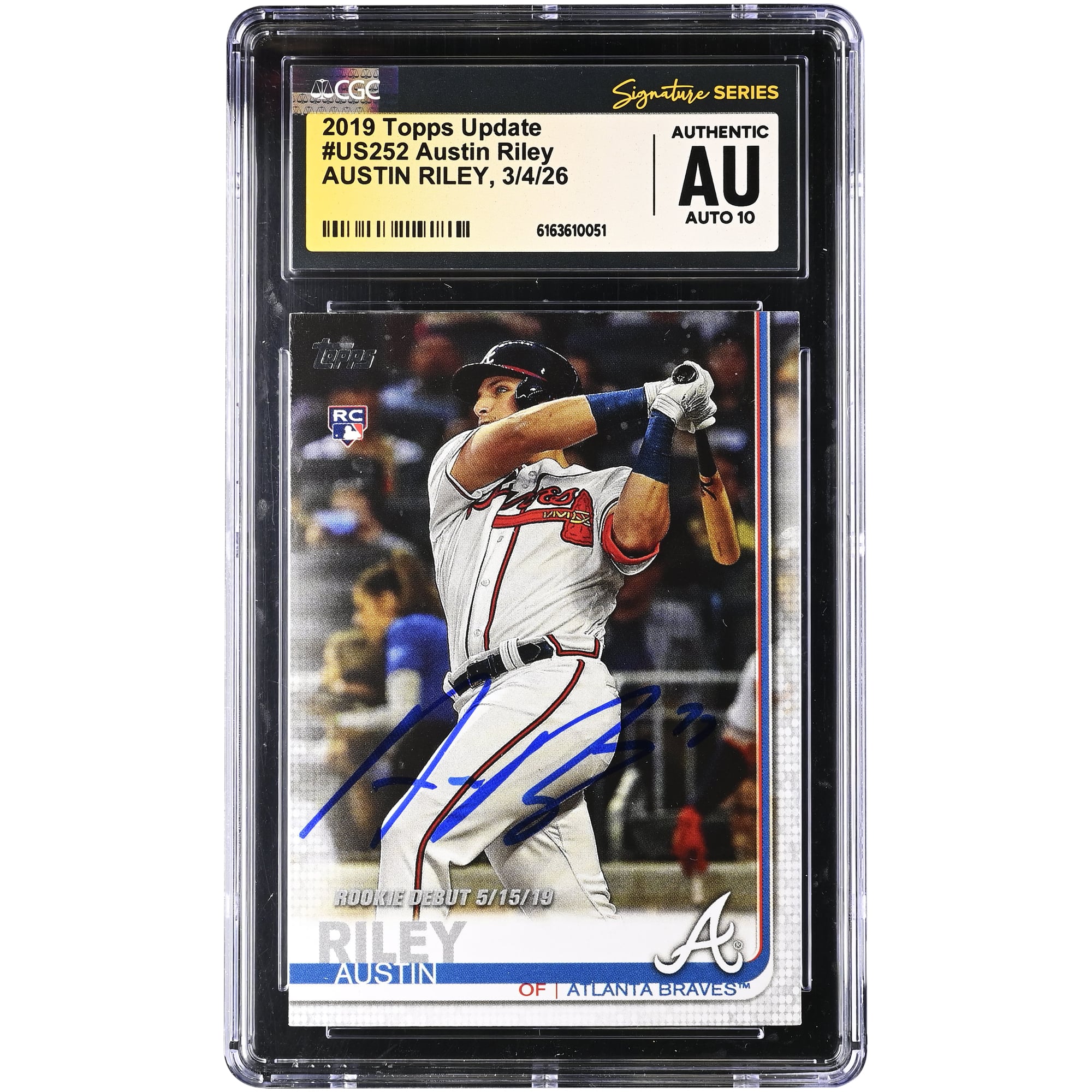 Austin Riley Atlanta Braves Autographed 2019 Topps Update #US252 CGC Authenticated Auto 10 Rookie Card