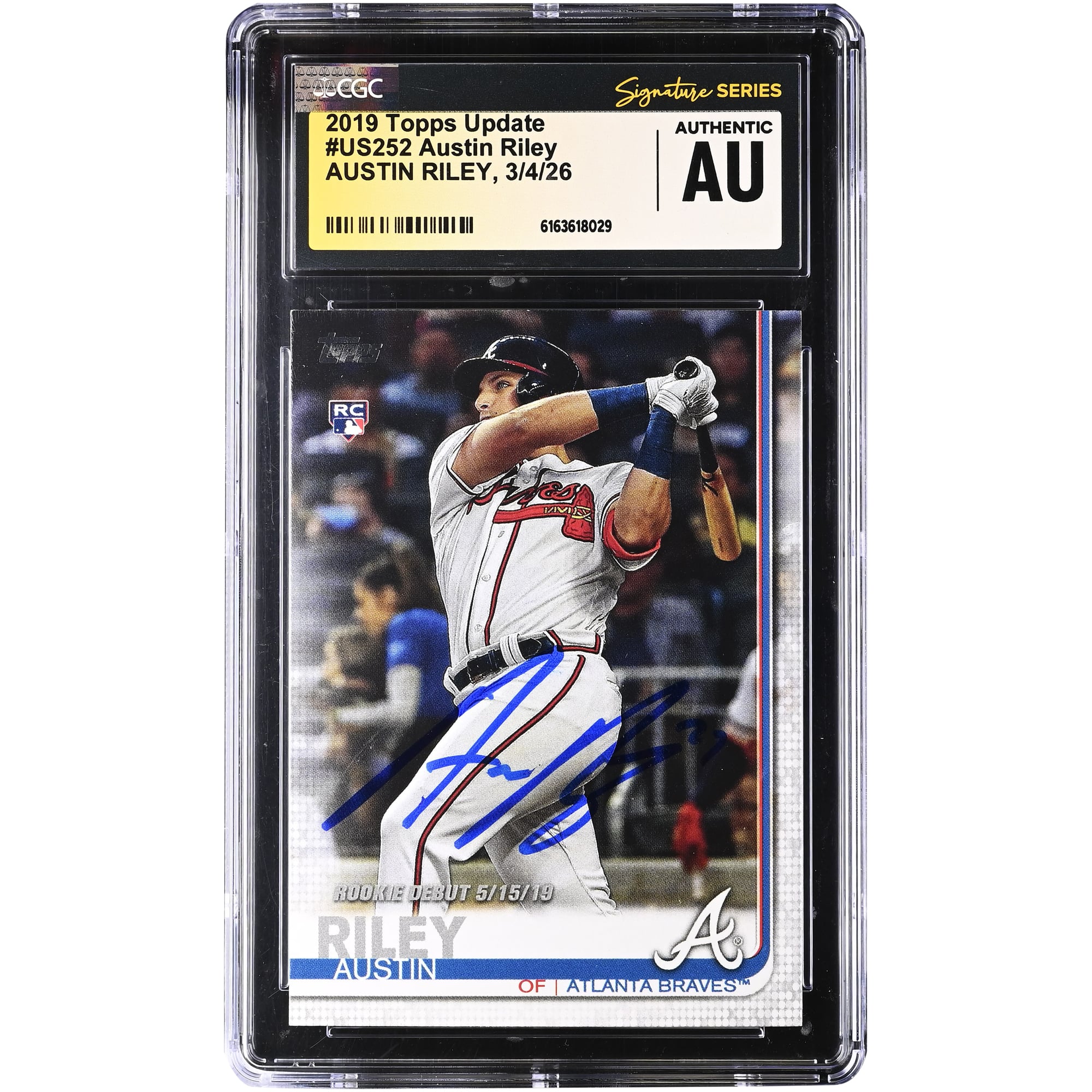 Carte de recrue authentifiée CGC #US252 de la collection Topps Update 2019 d'Austin Riley (Atlanta Braves), autographiée par CGC