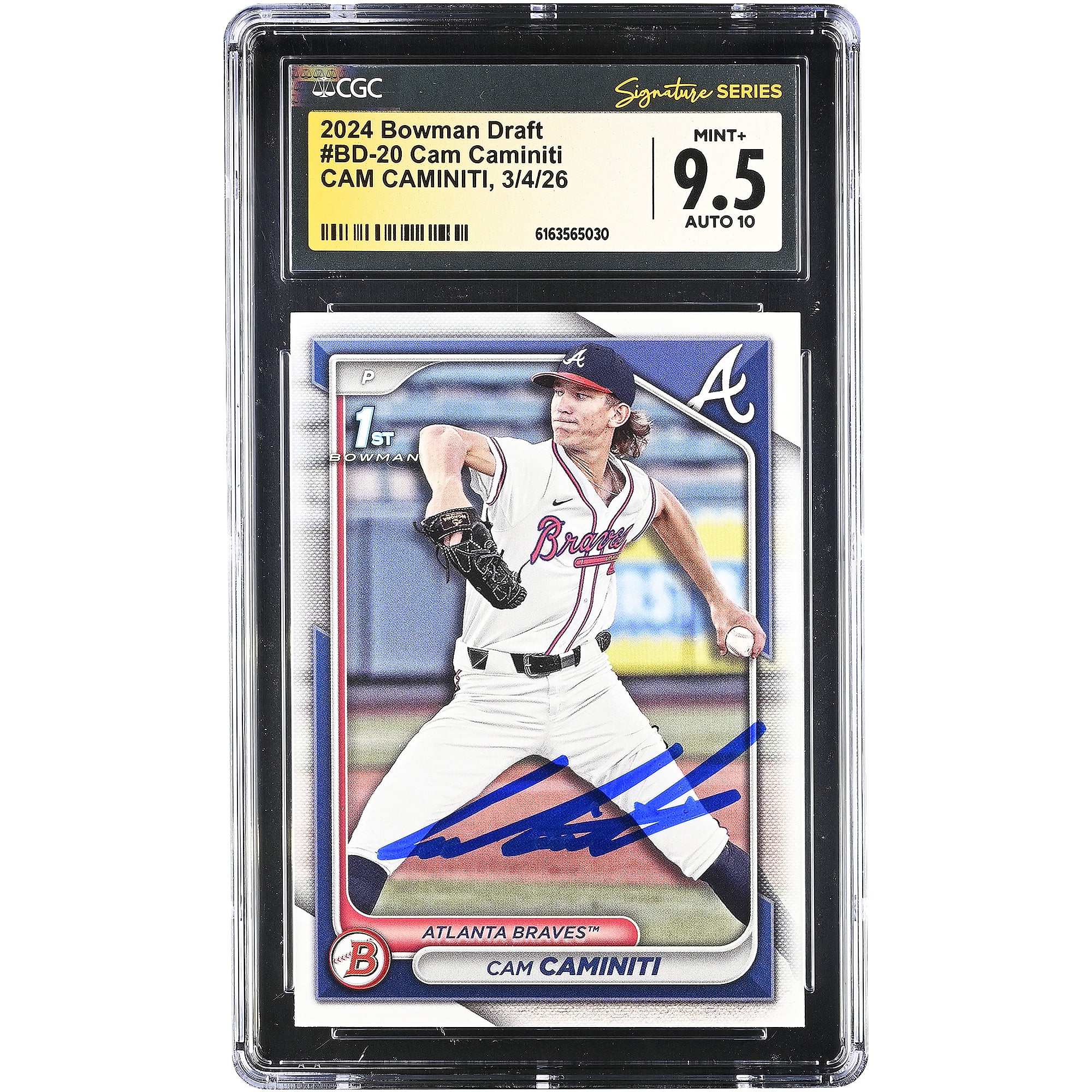 Cam Caminiti Atlanta Braves Autographed 2024 Bowman Draft #BD-20 CGC Authenticated /10 Card