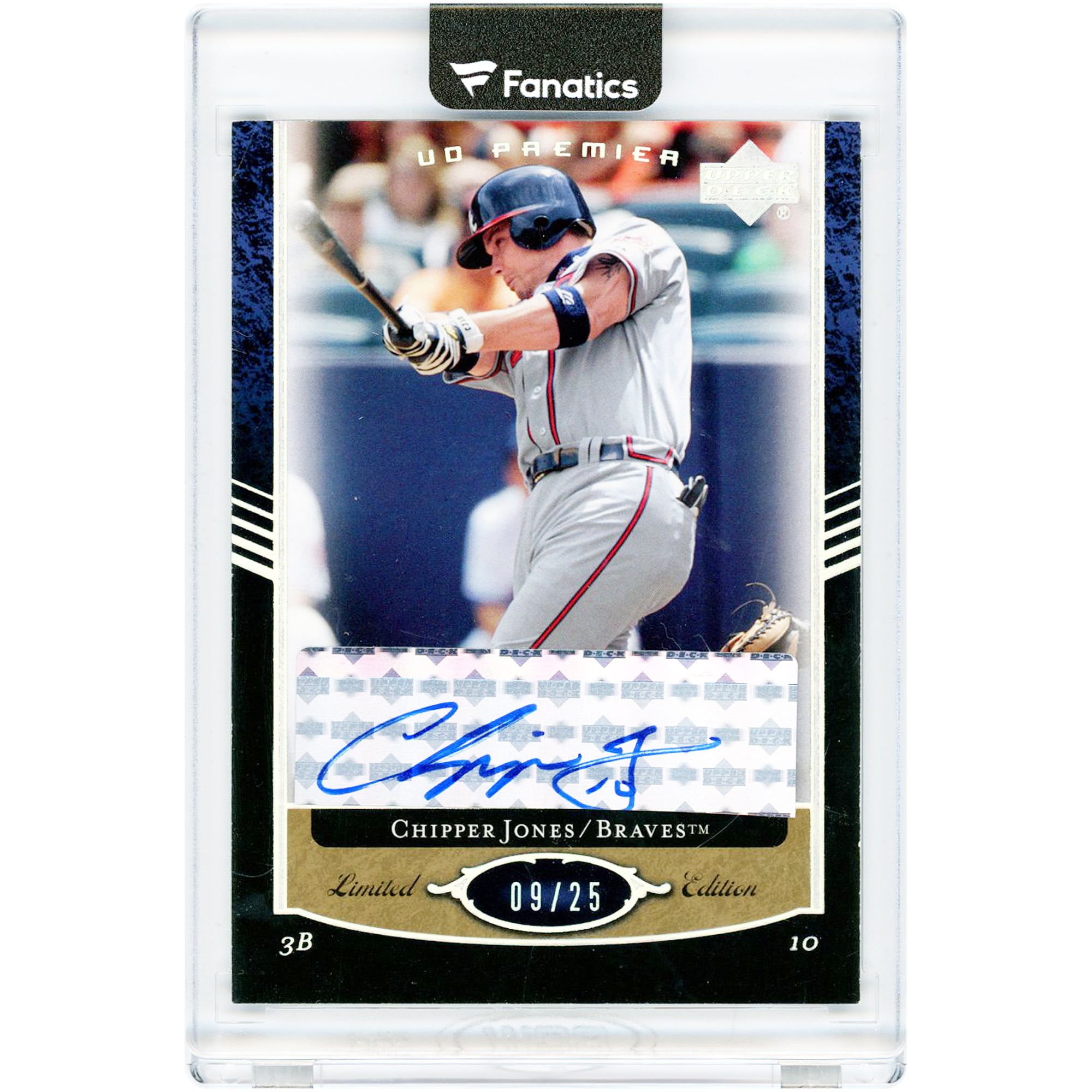 Carte autographiée Chipper Jones des Braves d'Atlanta, édition limitée Upper Deck Premier 2007, n° 149, n° 9/25