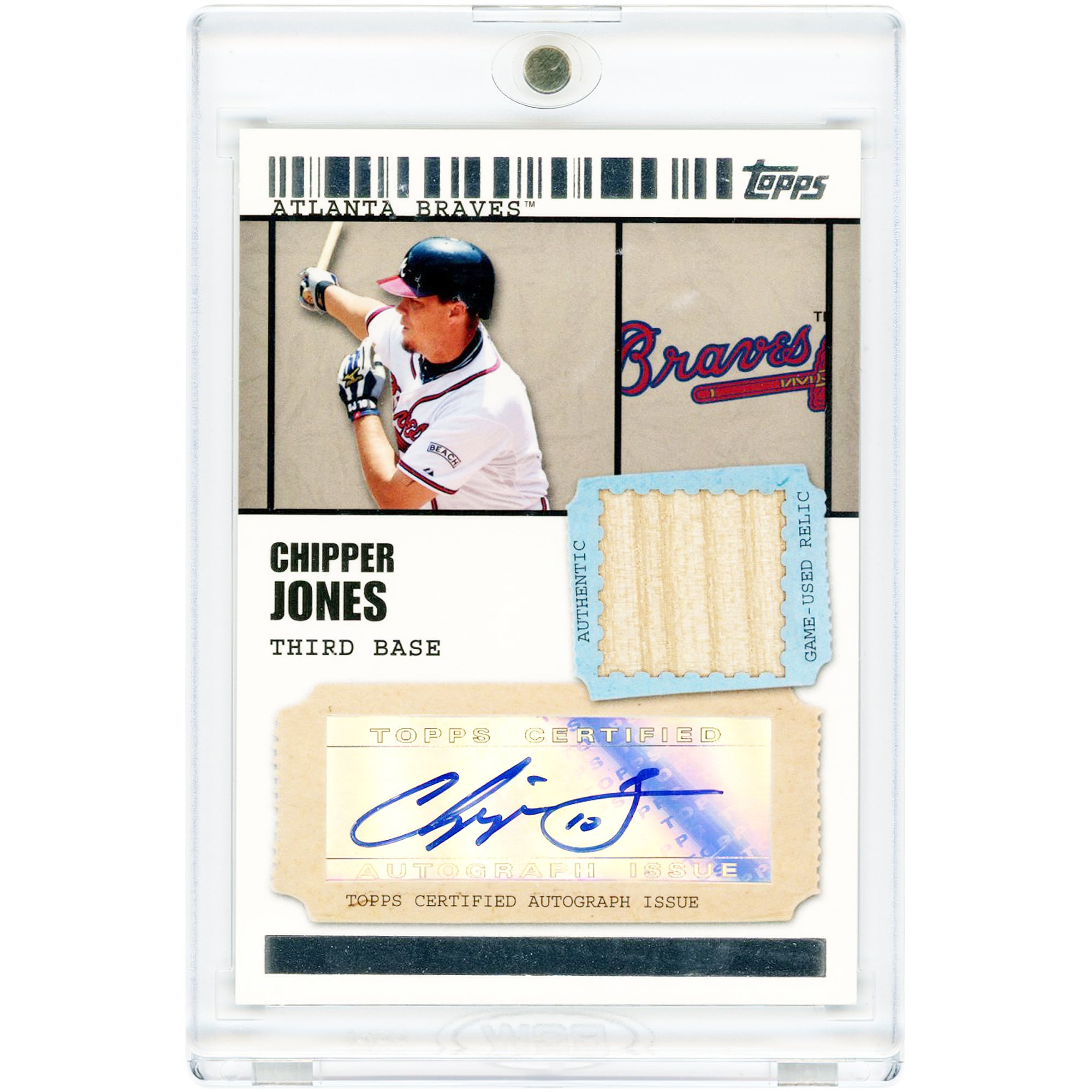 Carte autographiée Chipper Jones des Braves d'Atlanta, collection Topps Ticket to Stardom Relics 2009 #TSAR-CJ # 11