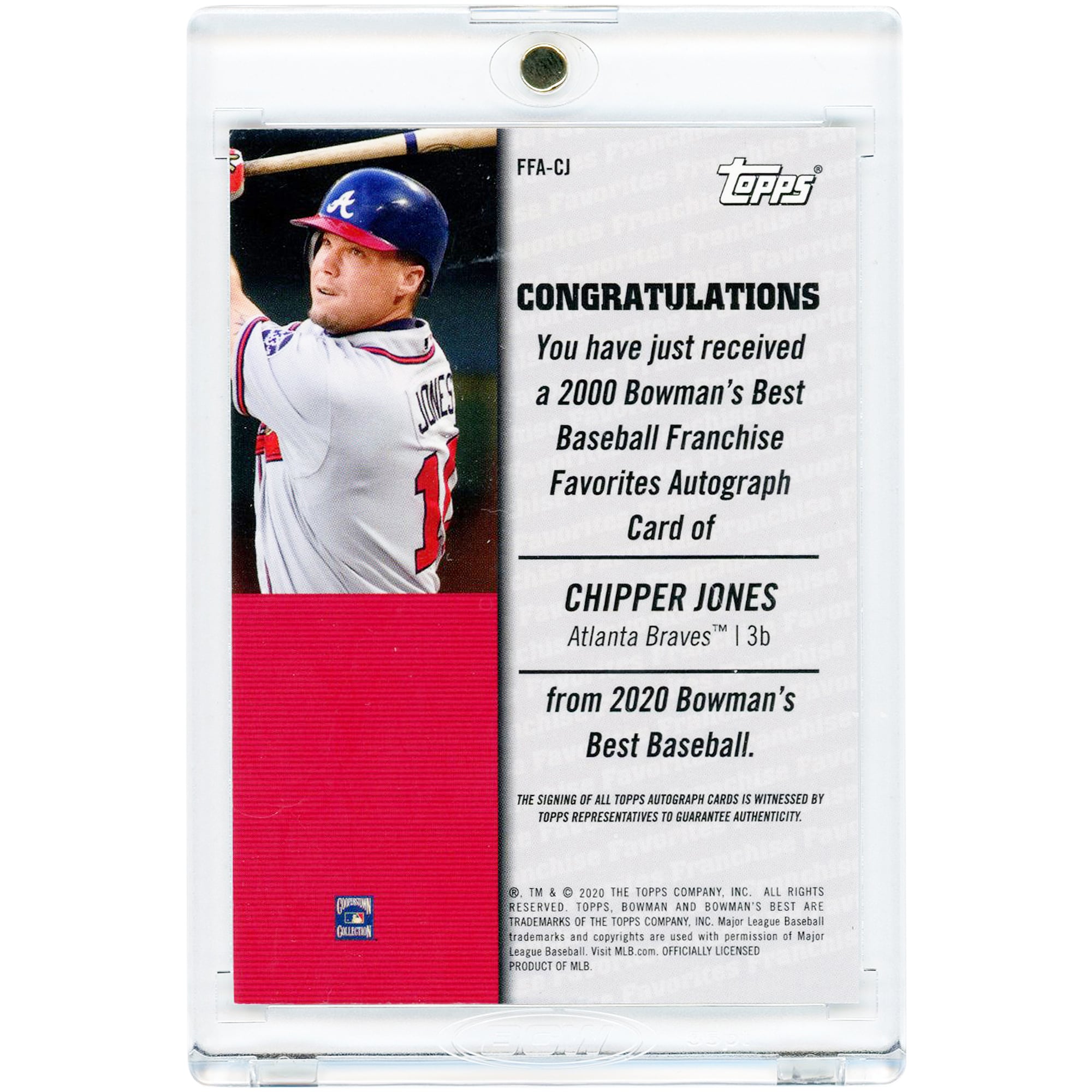 Carte Chipper Jones des Braves d'Atlanta, autographiée, collection Bowman Best Franchise Favorites 2020 #FFA-CJ #4/40
