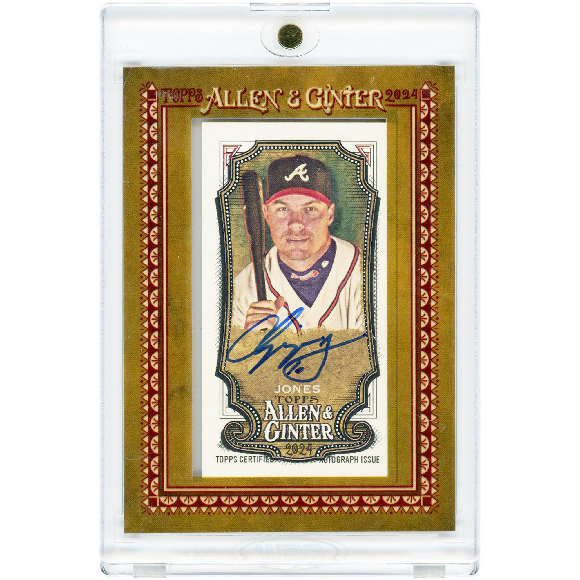 Carte encadrée miniature Topps Allen & Ginter 2024 autographiée par Chipper Jones (Atlanta Braves) #MA-CJ