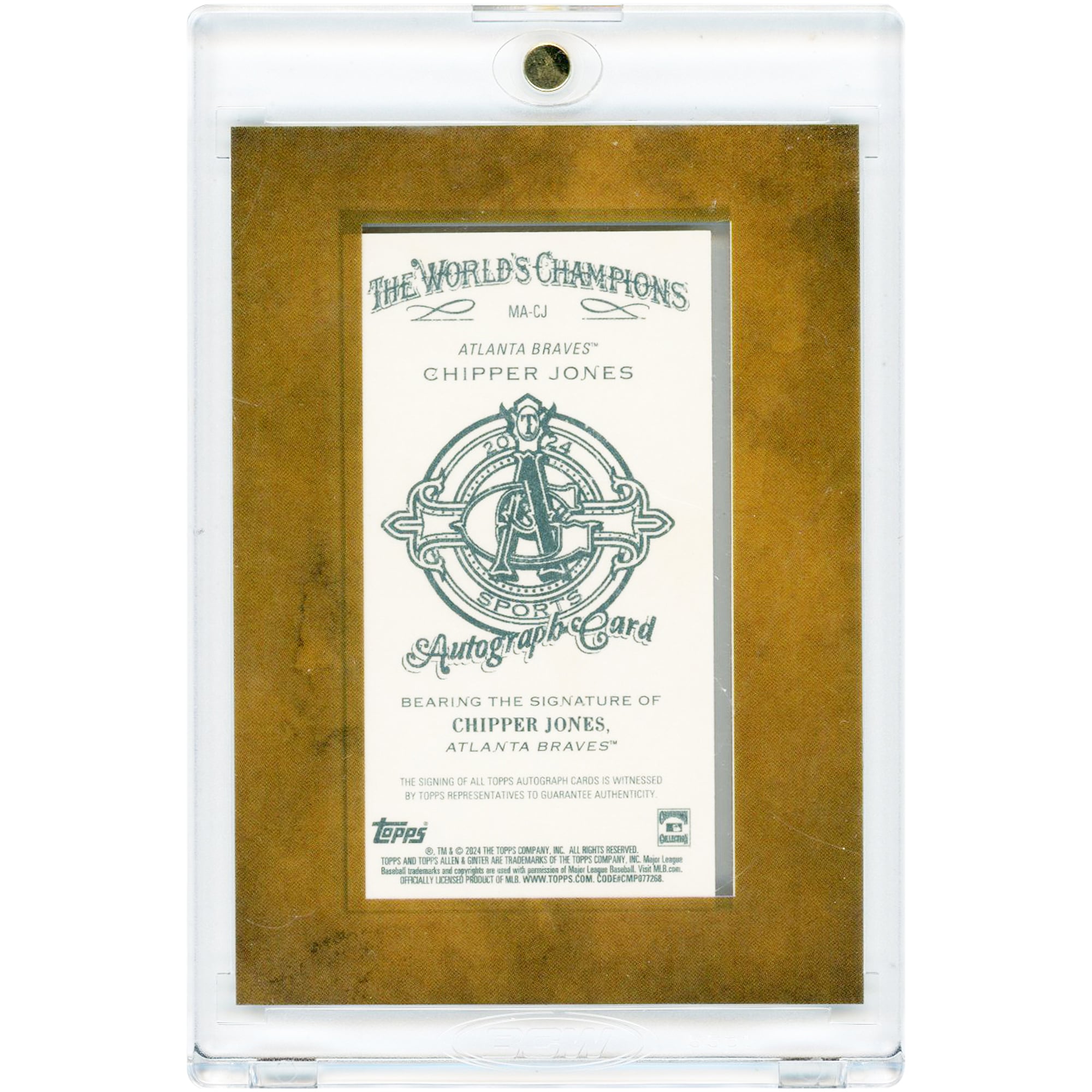 Carte encadrée miniature Topps Allen & Ginter 2024 autographiée par Chipper Jones (Atlanta Braves) #MA-CJ