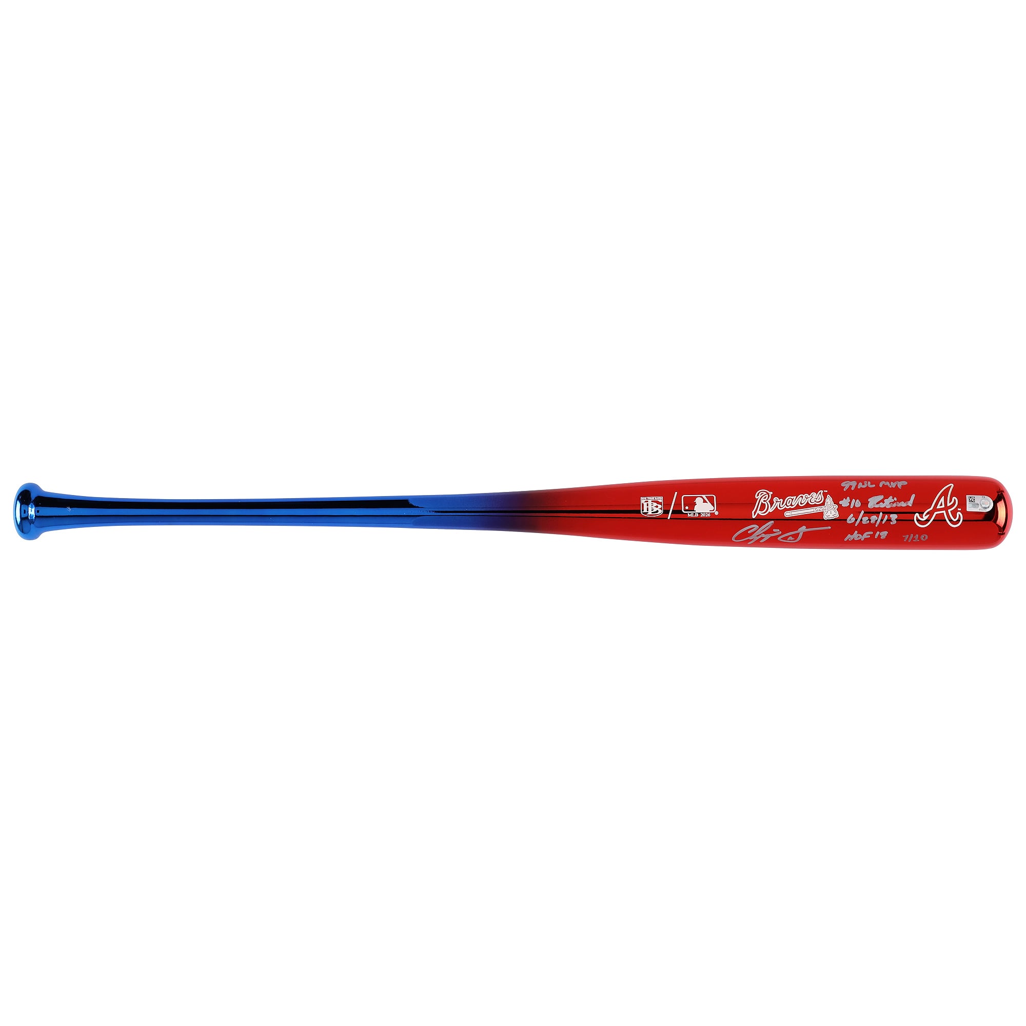 Bâton chromé Big Time Bats autographié par Chipper Jones (Atlanta Braves) avec inscriptions multiples