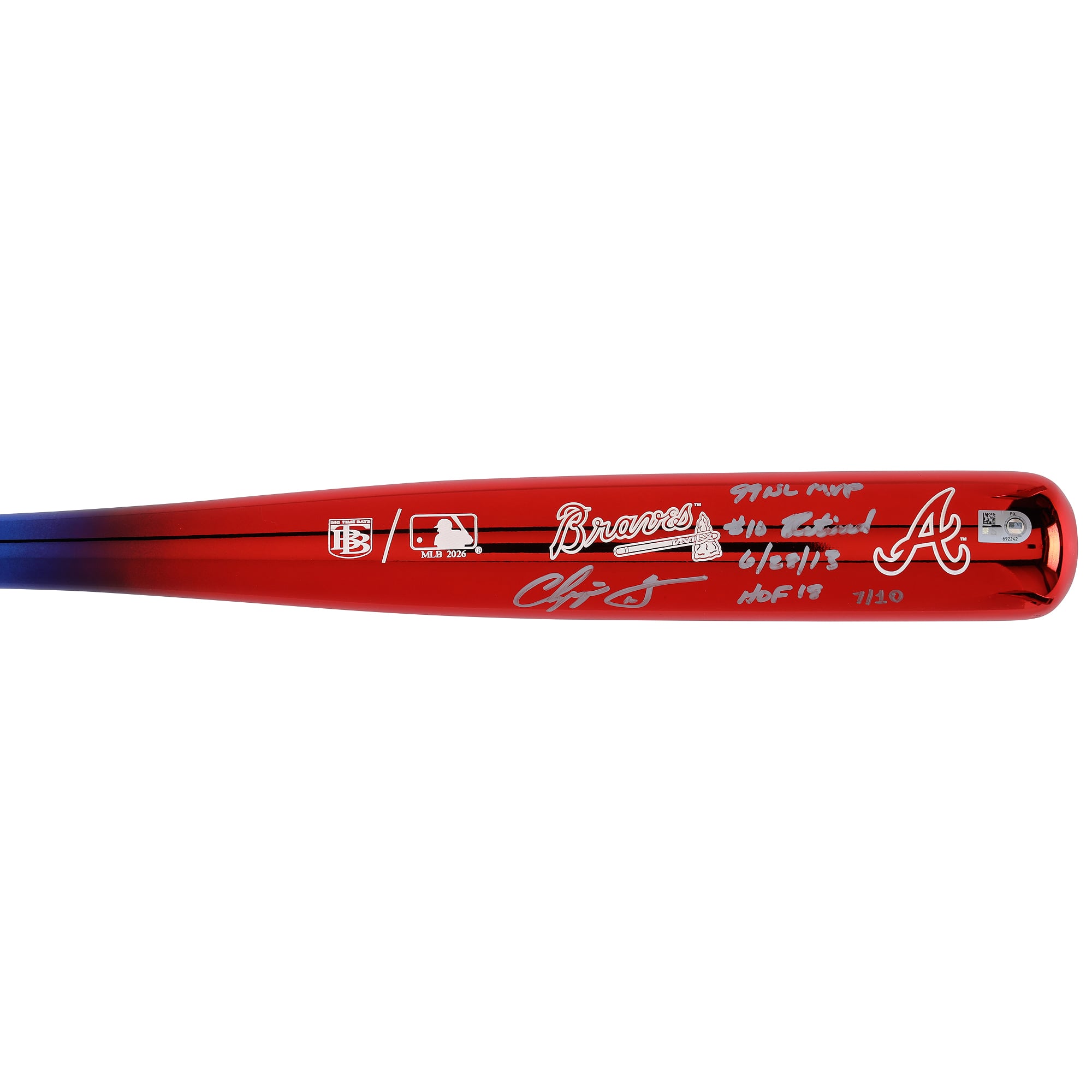 Bâton chromé Big Time Bats autographié par Chipper Jones (Atlanta Braves) avec inscriptions multiples