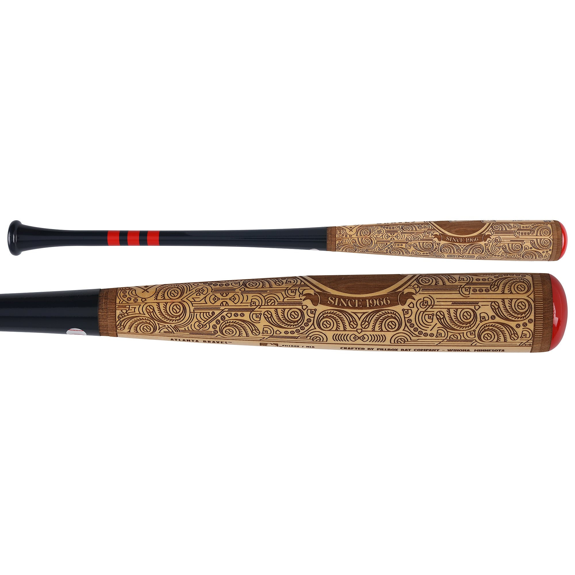Bâton de baseball Pillbox Bat Company Mural Series autographié par Chipper Jones (Atlanta Braves) avec inscriptions multiples - Édition limitée n° 5/5