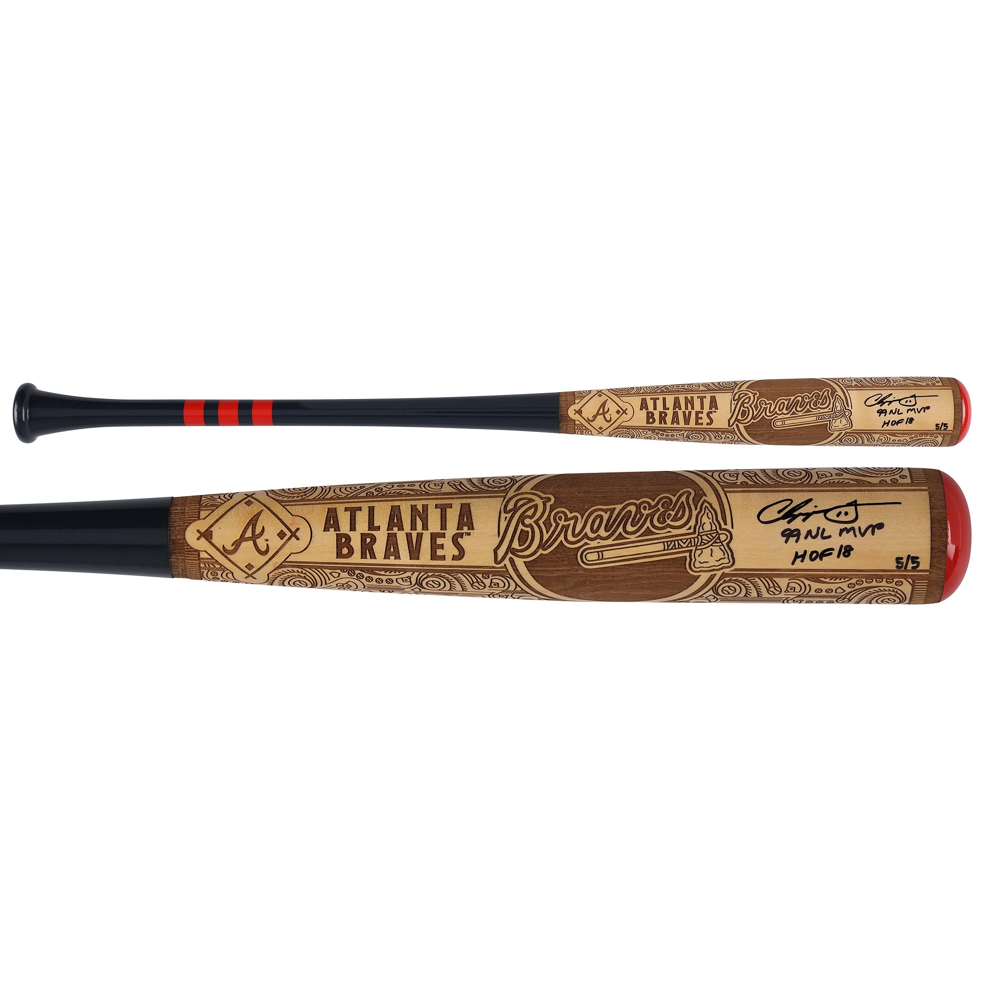 Bâton de baseball Pillbox Bat Company Mural Series autographié par Chipper Jones (Atlanta Braves) avec inscriptions multiples - Édition limitée n° 5/5