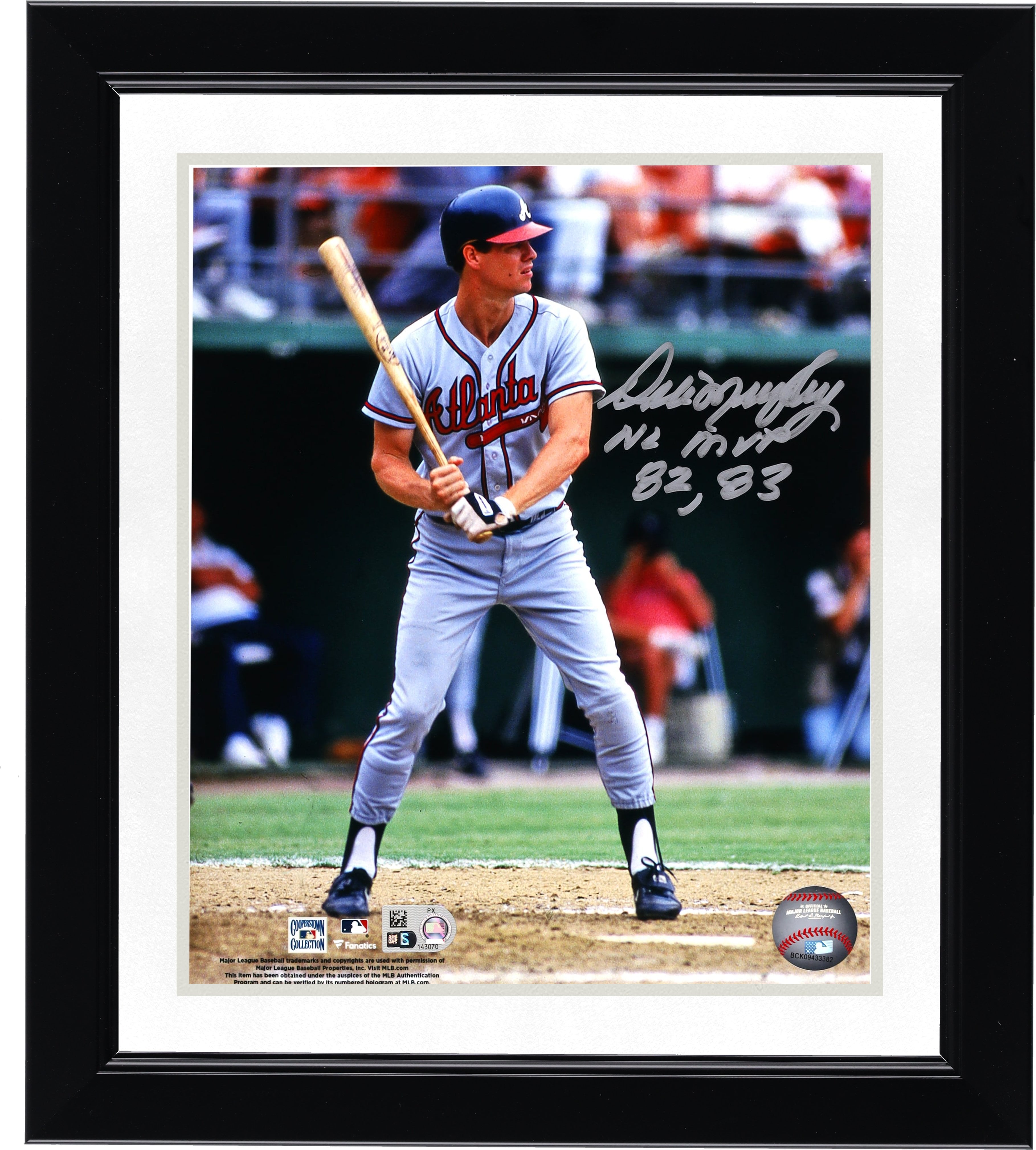 Dale Murphy Atlanta Braves Autographed 8" x 10" Hitting Photograph with "NL MVP 82, 83" Inscription
