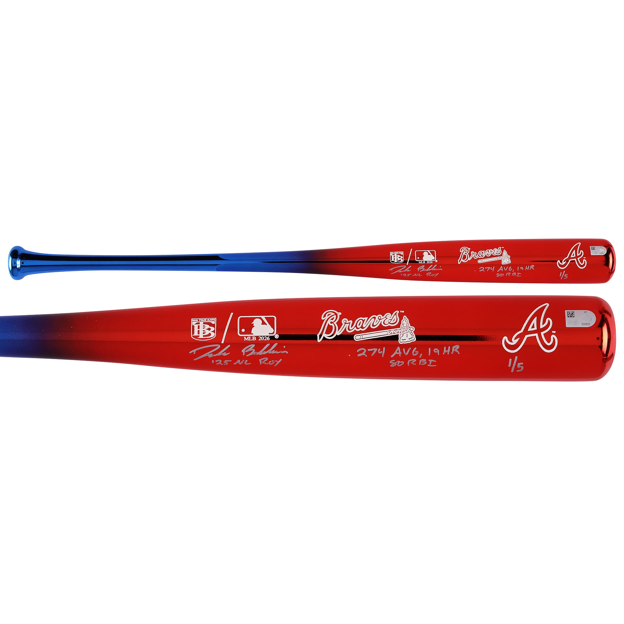 Bâton chromé Big Time Bats autographié par Drake Baldwin (Atlanta Braves) avec inscriptions multiples