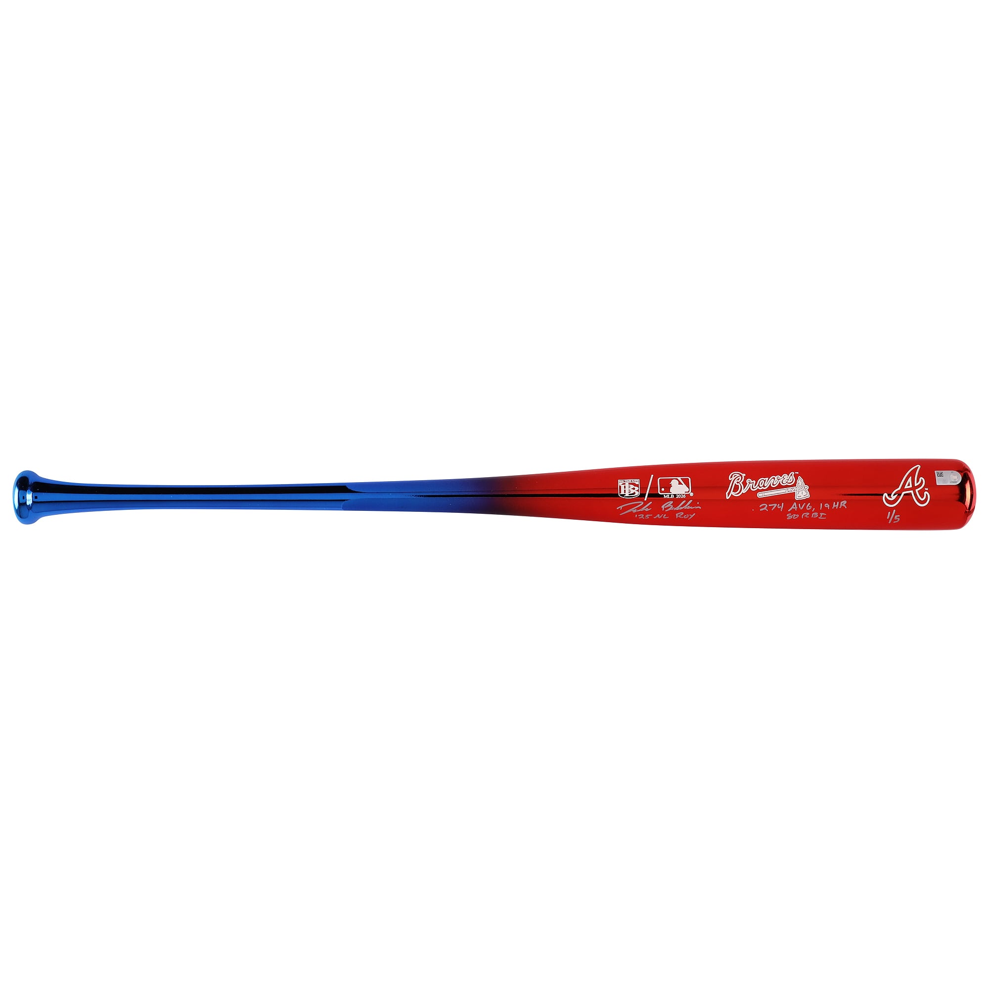 Bâton chromé Big Time Bats autographié par Drake Baldwin (Atlanta Braves) avec inscriptions multiples