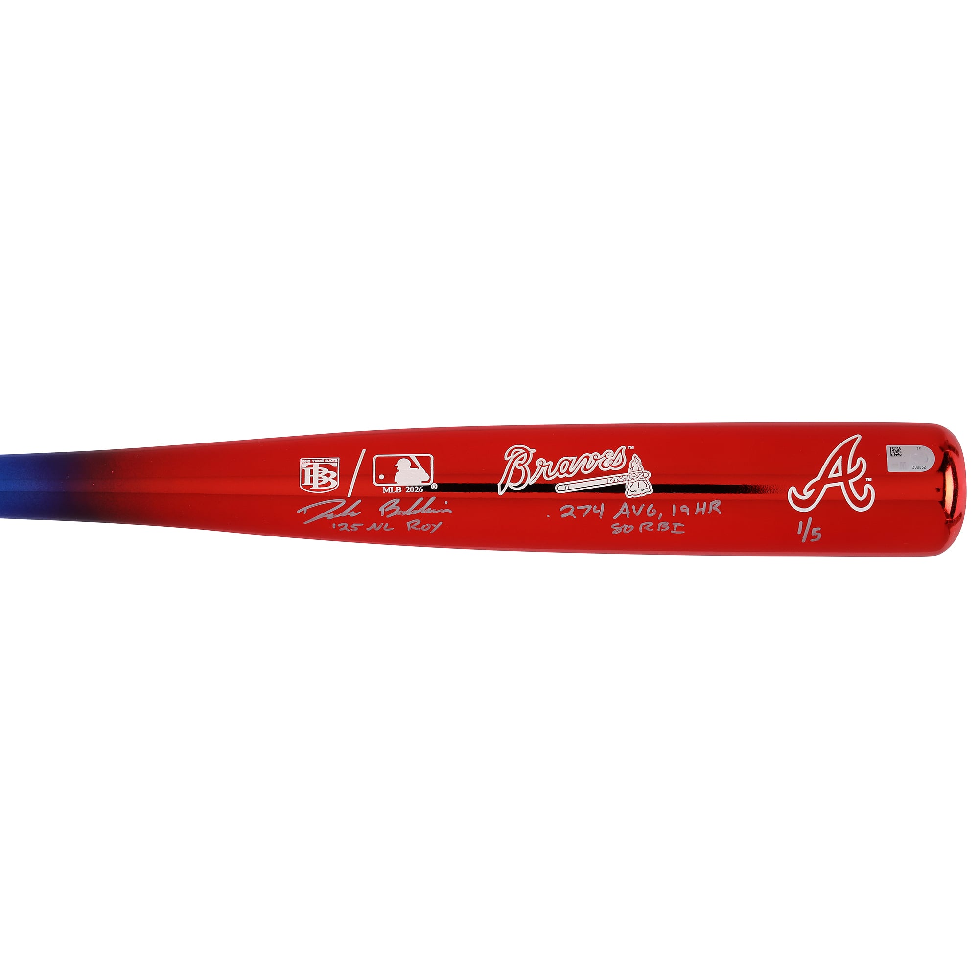 Bâton chromé Big Time Bats autographié par Drake Baldwin (Atlanta Braves) avec inscriptions multiples