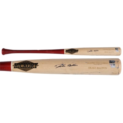 Drake Baldwin Atlanta Braves Autographed Fanatics Authentic Game-Used Tan/Red Old Hickory Broken Bat from the 2026 MLB Season - NF70437360