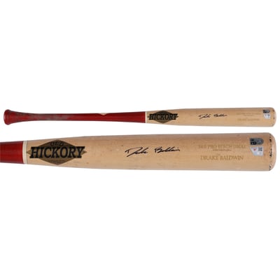 Drake Baldwin Atlanta Braves Autographed Fanatics Authentic Game-Used Tan/Red Old Hickory Broken Bat from the 2026 MLB Season - NF70437361