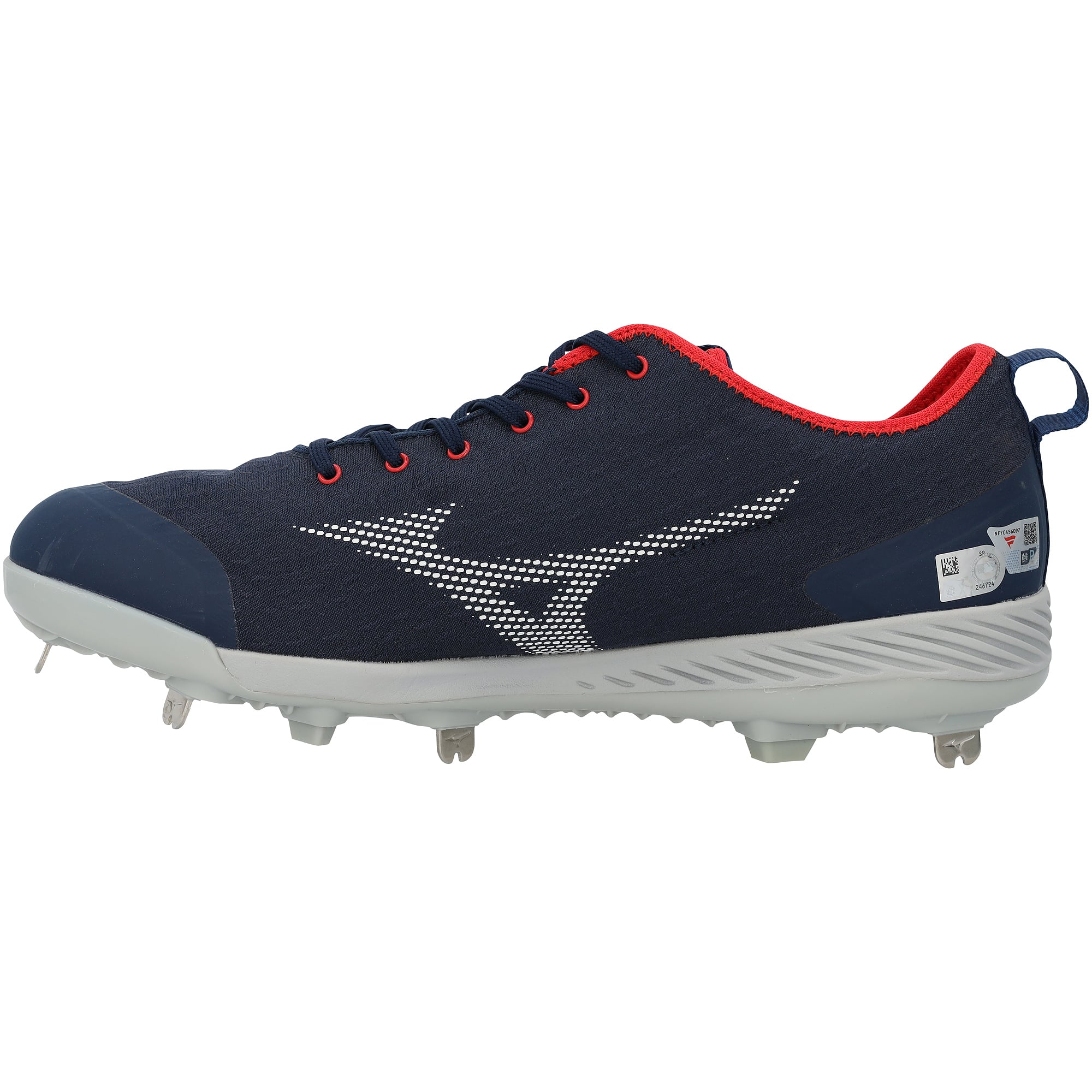 Crampons Mizuno bleu marine autographiés par Drake Baldwin (Atlanta Braves) pour la saison 2026 de la MLB