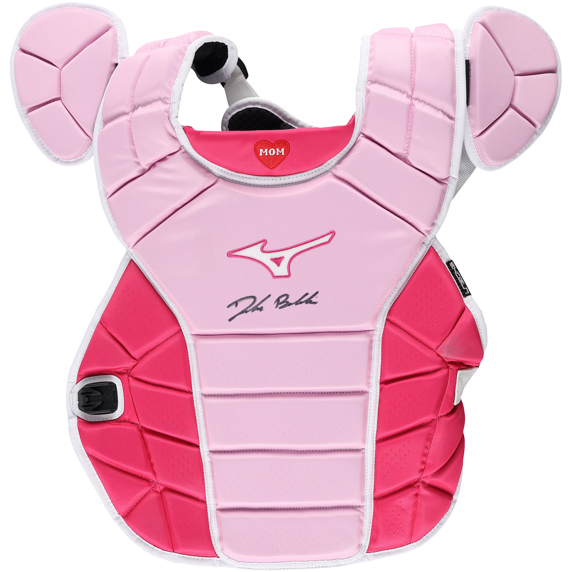 Protection thoracique rose Mizuno autographiée par Drake Baldwin, joueur des Braves d'Atlanta, saison 2026 de la MLB.