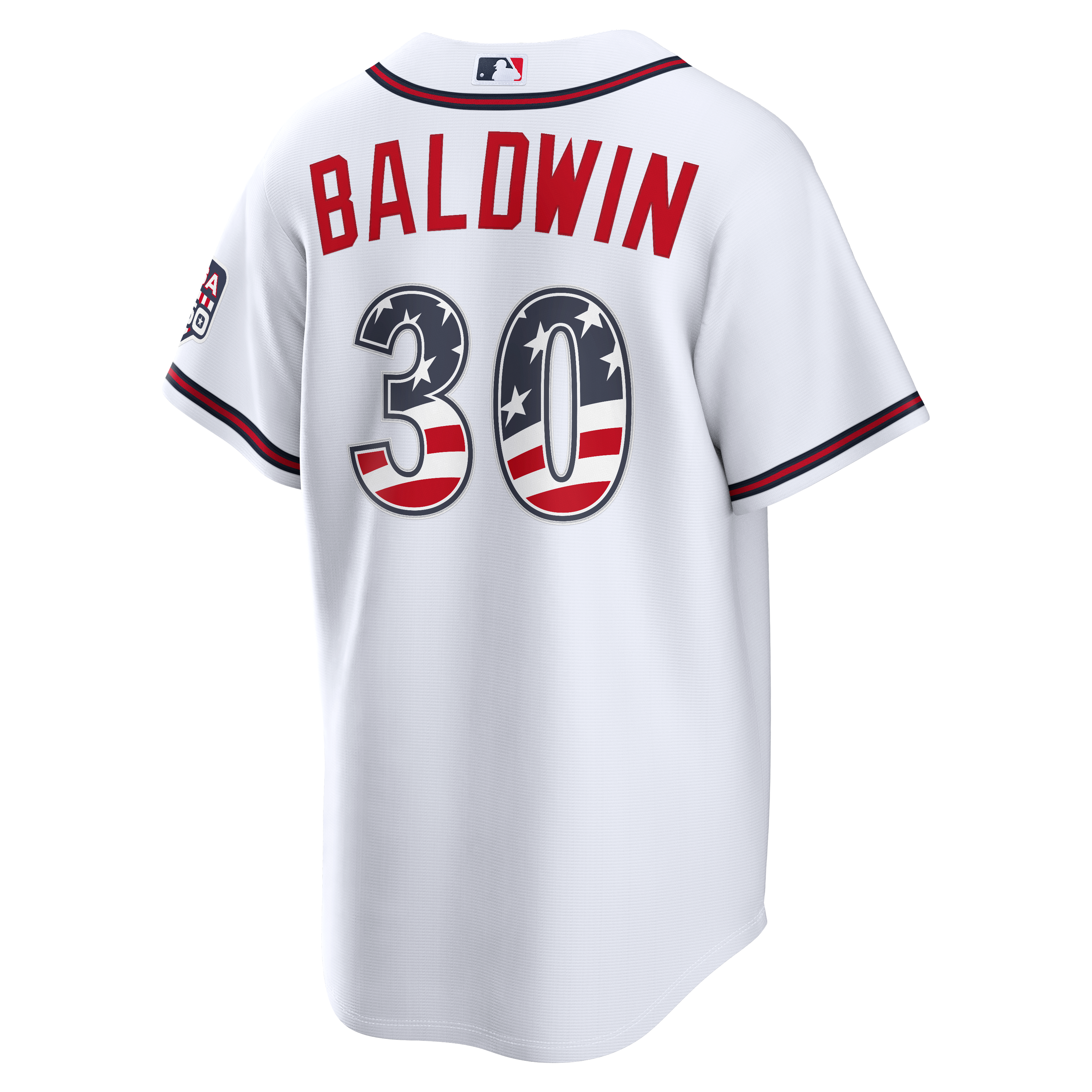 Maillot Nike blanc USA 250 Stadium Drake Baldwin des Braves d'Atlanta pour homme, édition spéciale 4 juillet