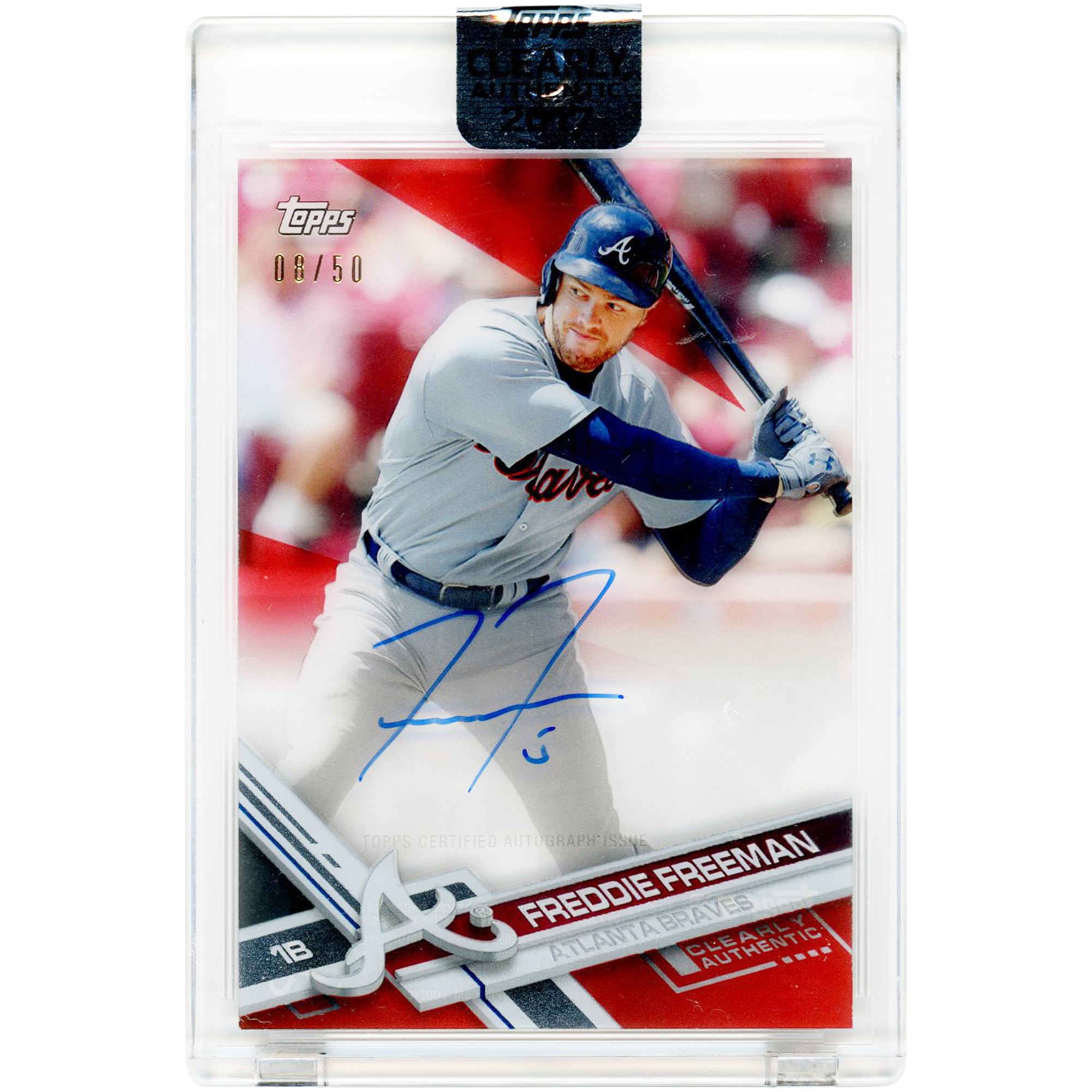 Carte autographiée de Freddie Freeman (Atlanta Braves) 2017 Topps Clearly Authentic rouge #CAAU-FF #8/50