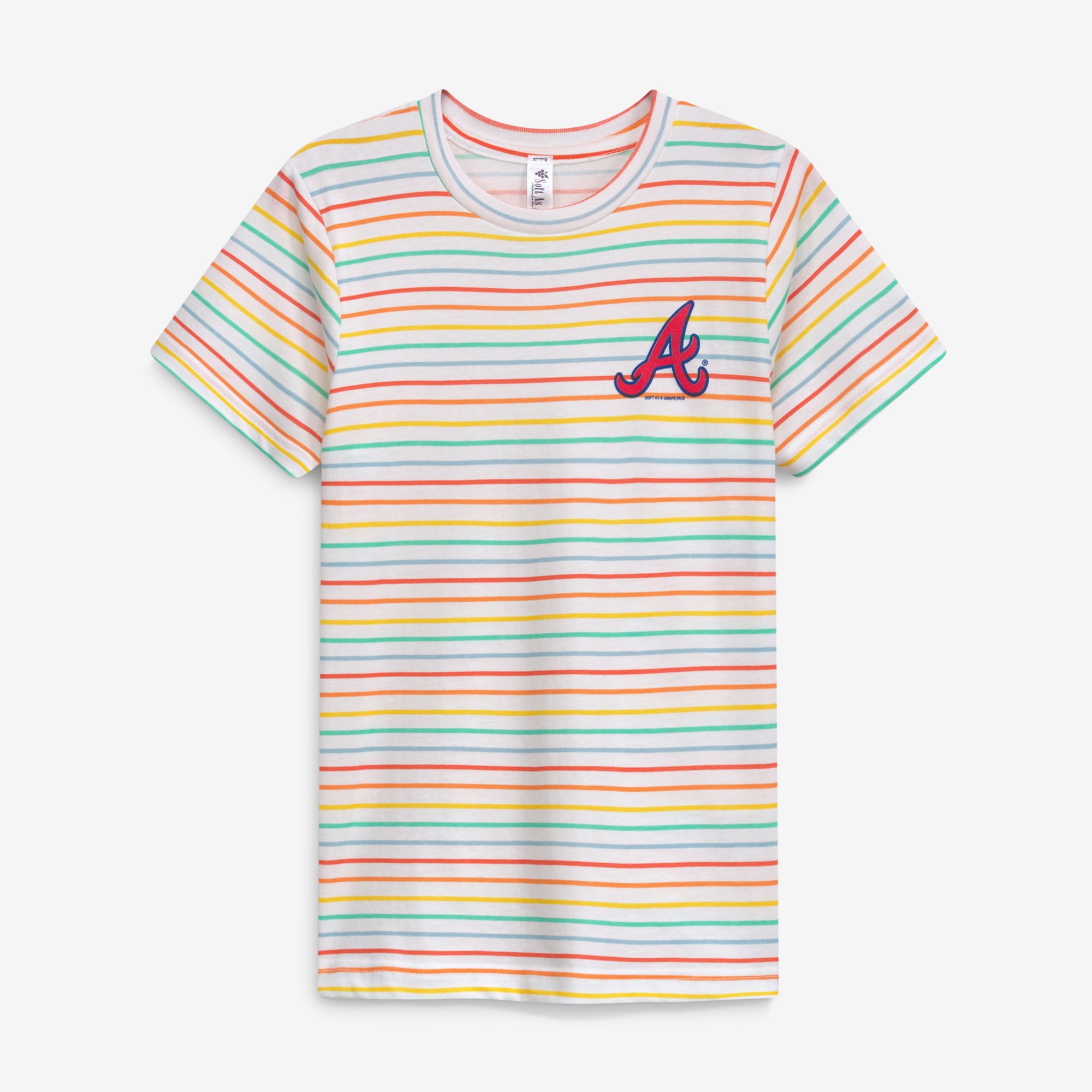 Girls Youth Soft as a Grape White Atlanta Braves Striped T-Shirt