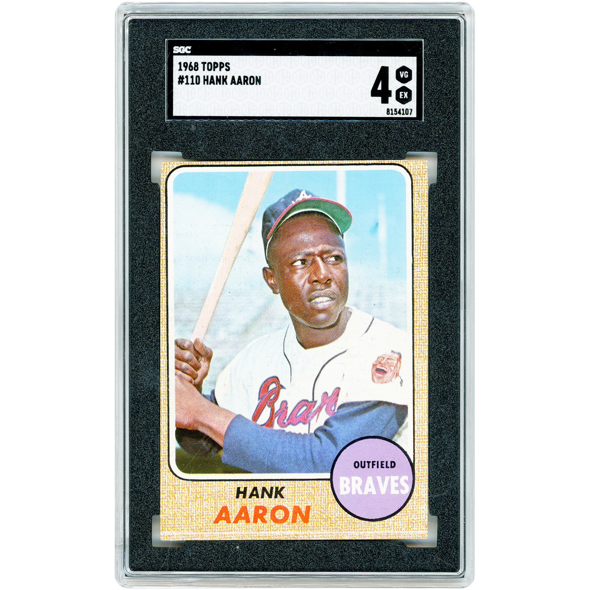 Carte de Hank Aaron, Atlanta Braves, 1968 Topps n° 110, authentifiée par SGC (4 cartes).