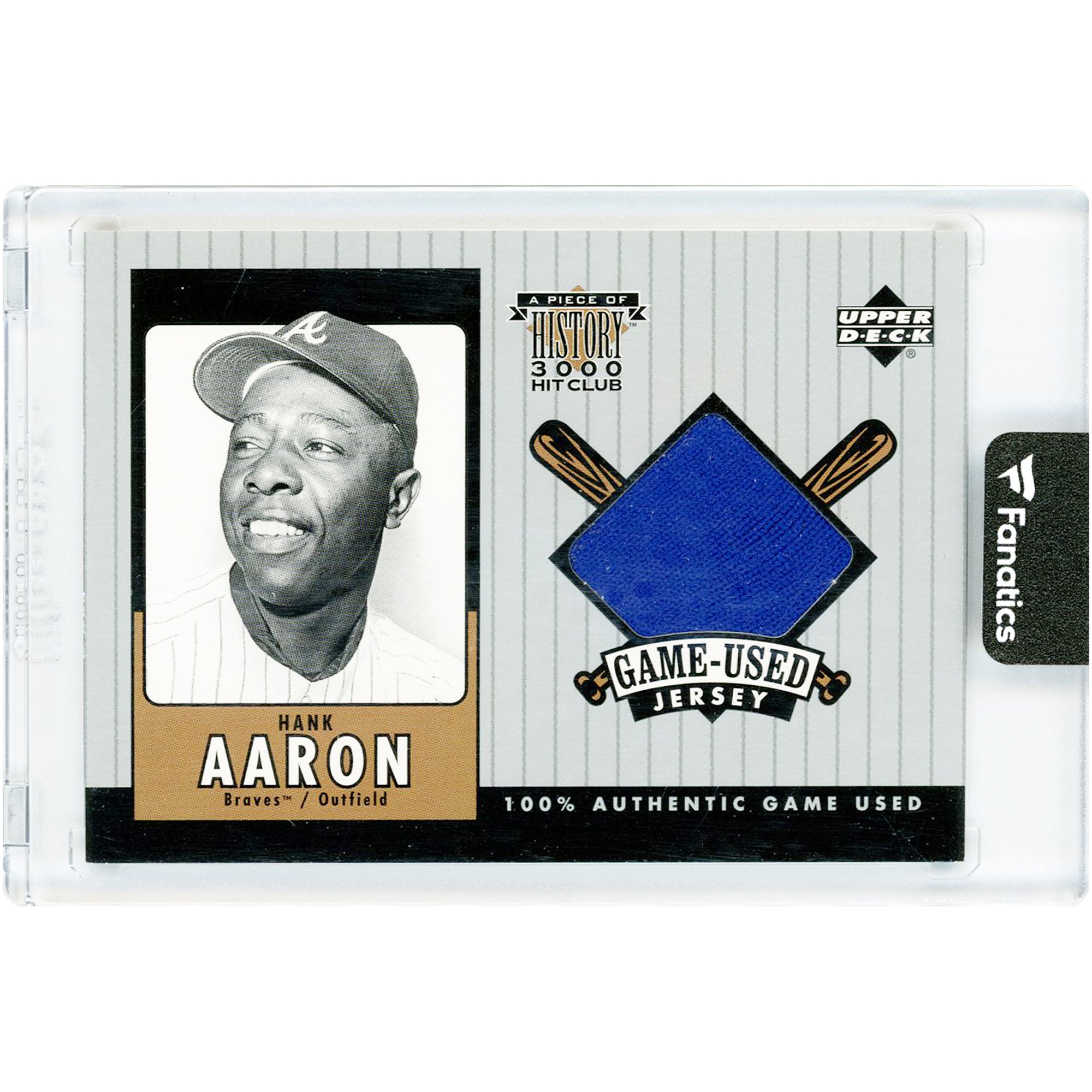 Carte Hank Aaron Atlanta Braves 2000 Upper Deck A Piece Of History 3000 Hit Club Game Used Relic #HA-J