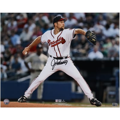 John Smoltz Atlanta Braves Autographed Fanatics Authentic 16" x 20" White Jersey Pitching Photograph