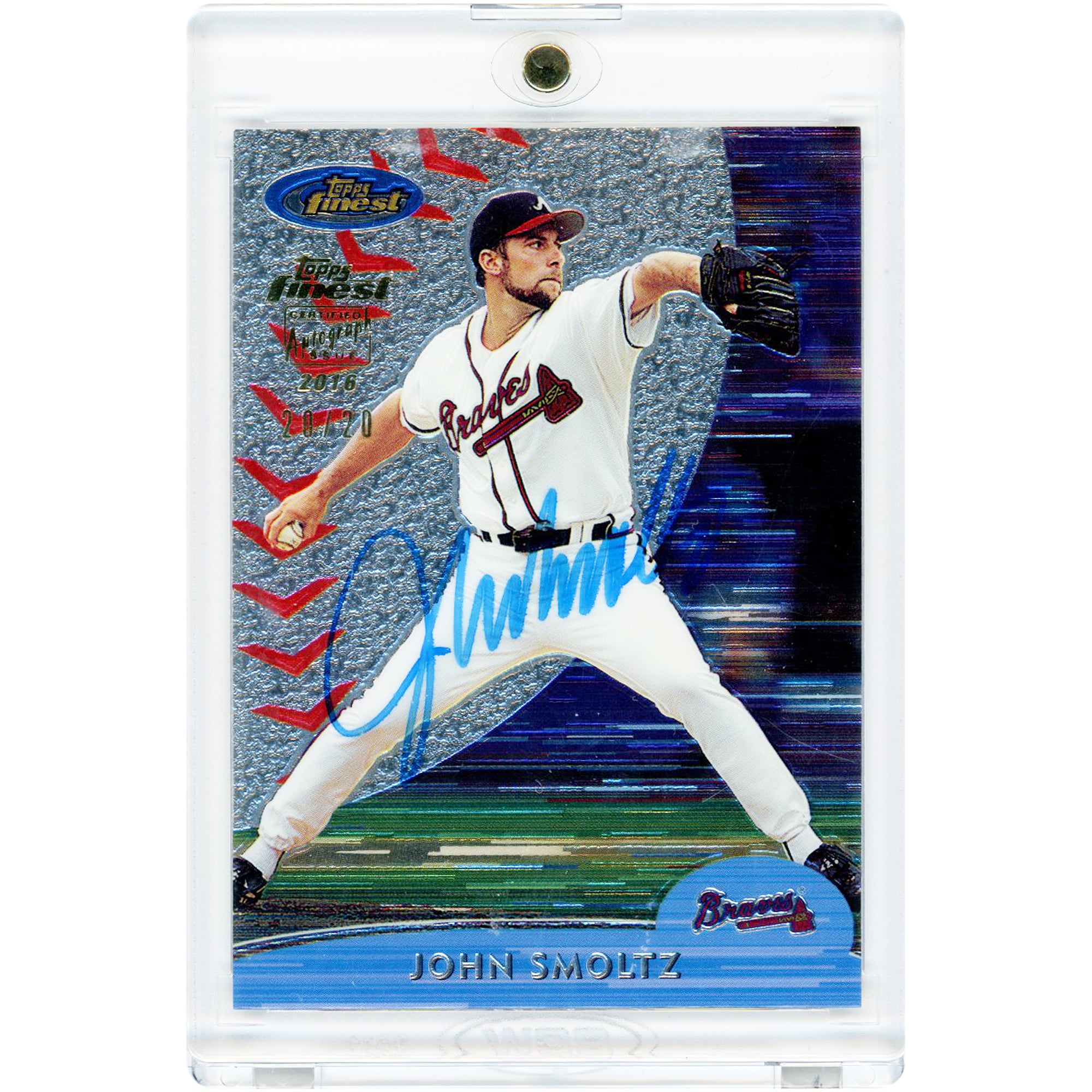 Carte autographiée John Smoltz des Braves d'Atlanta, collection Topps Finest 2000, numéro 61