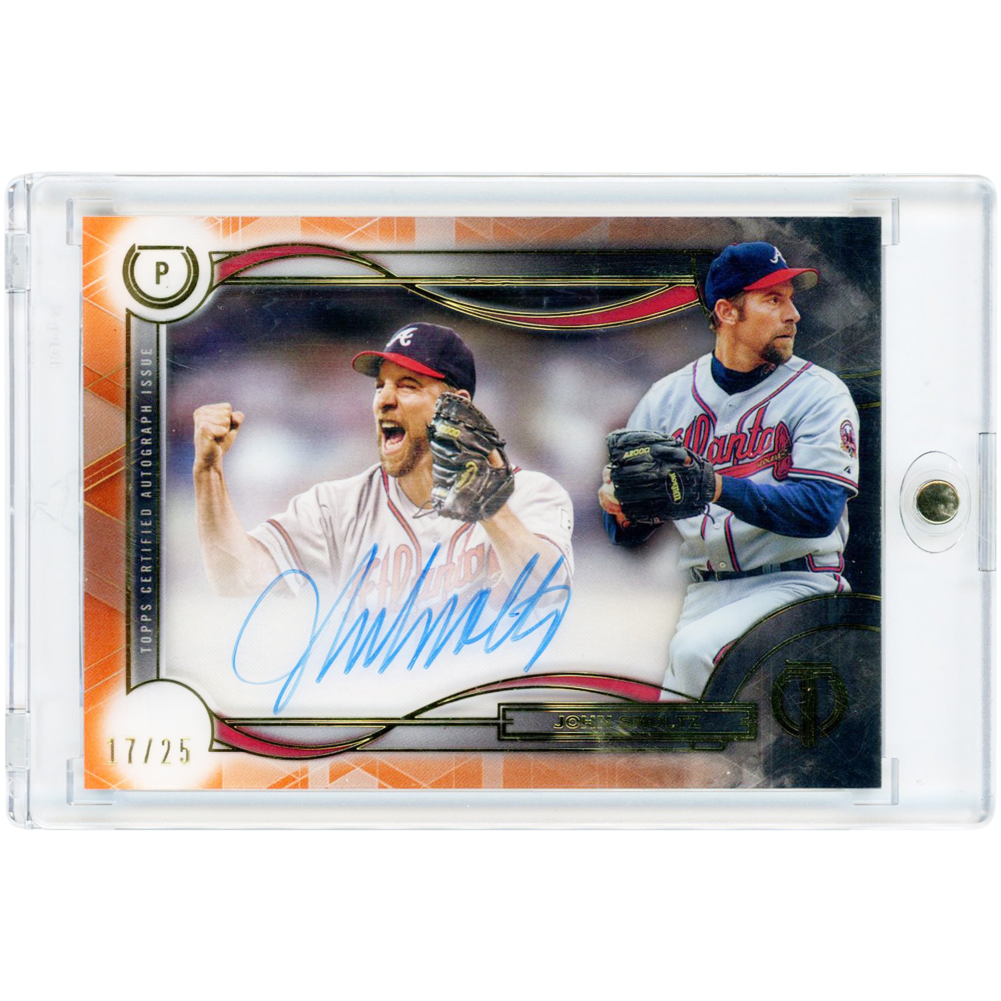 Carte autographiée de John Smoltz (Atlanta Braves) 2019 Topps Tribute Orange #TTP-JS #17/25