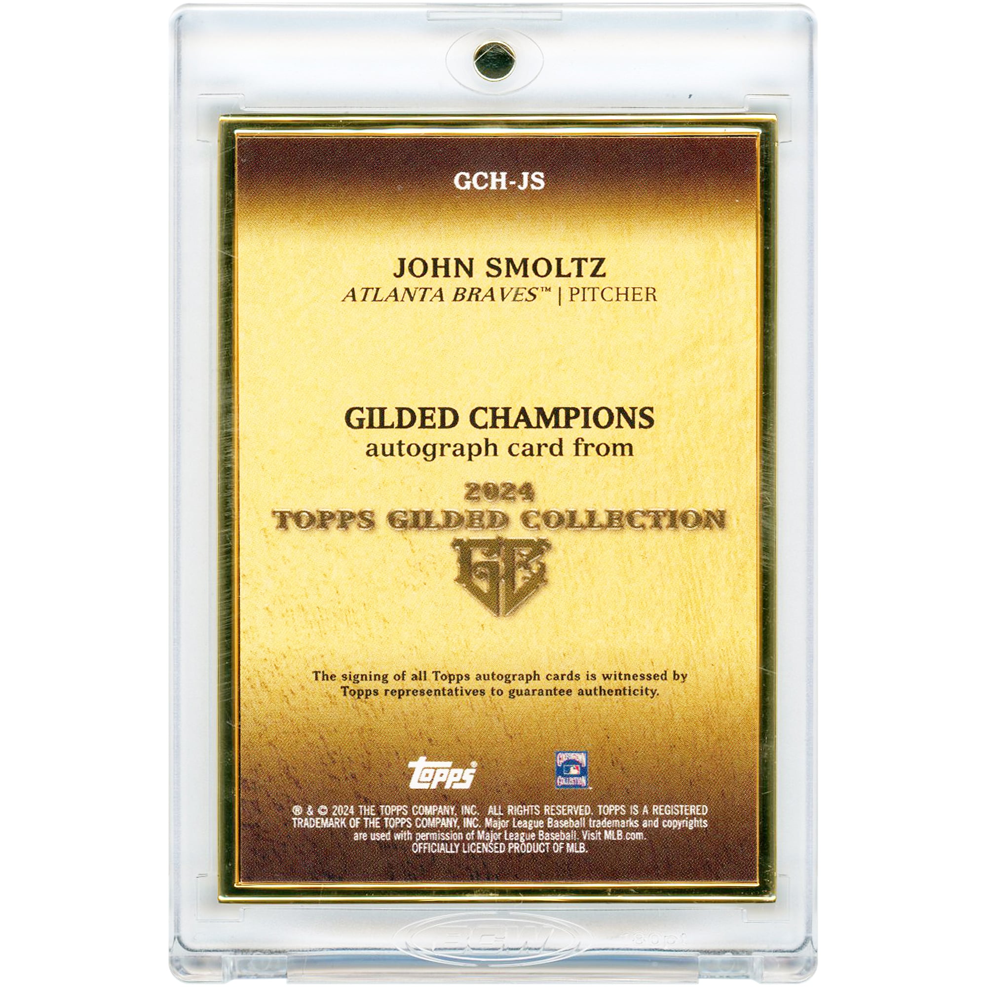 Carte autographiée de John Smoltz (Atlanta Braves) - Collection Topps Gilded Champions 2024 - Cadre doré #GCH-JS #49/50