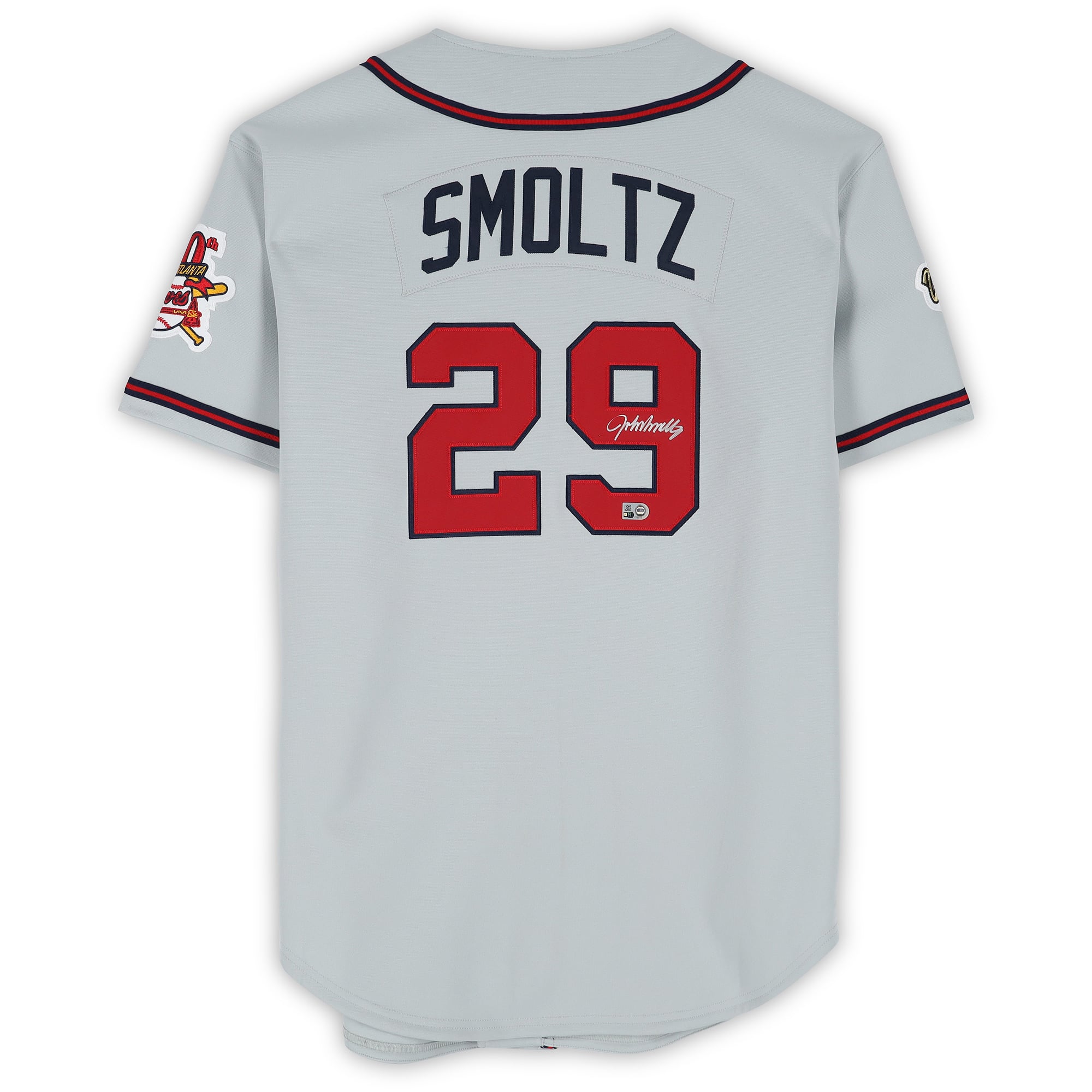 Maillot authentique Mitchell & Ness gris autographié par John Smoltz (Atlanta Braves) de 1995