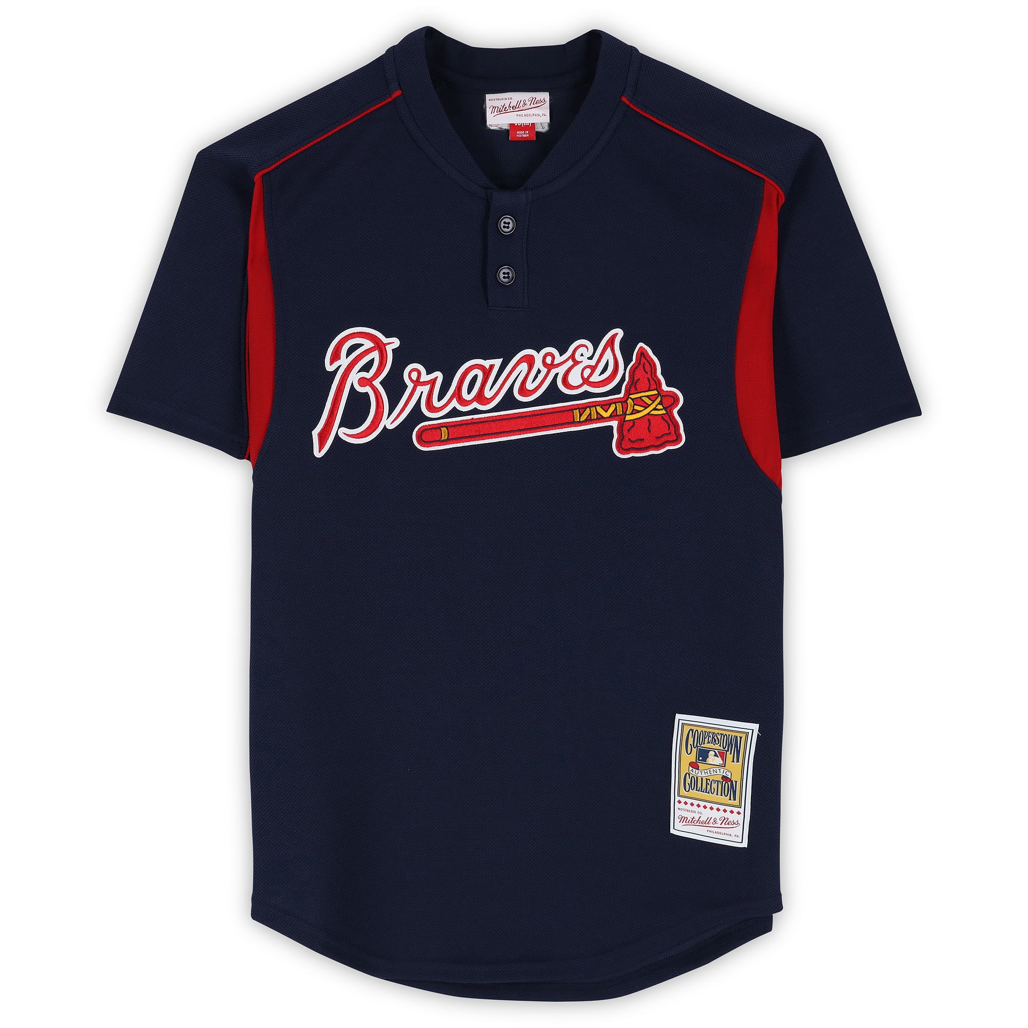 Maillot d'entraînement Mitchell & Ness bleu marine autographié par John Smoltz des Braves d'Atlanta